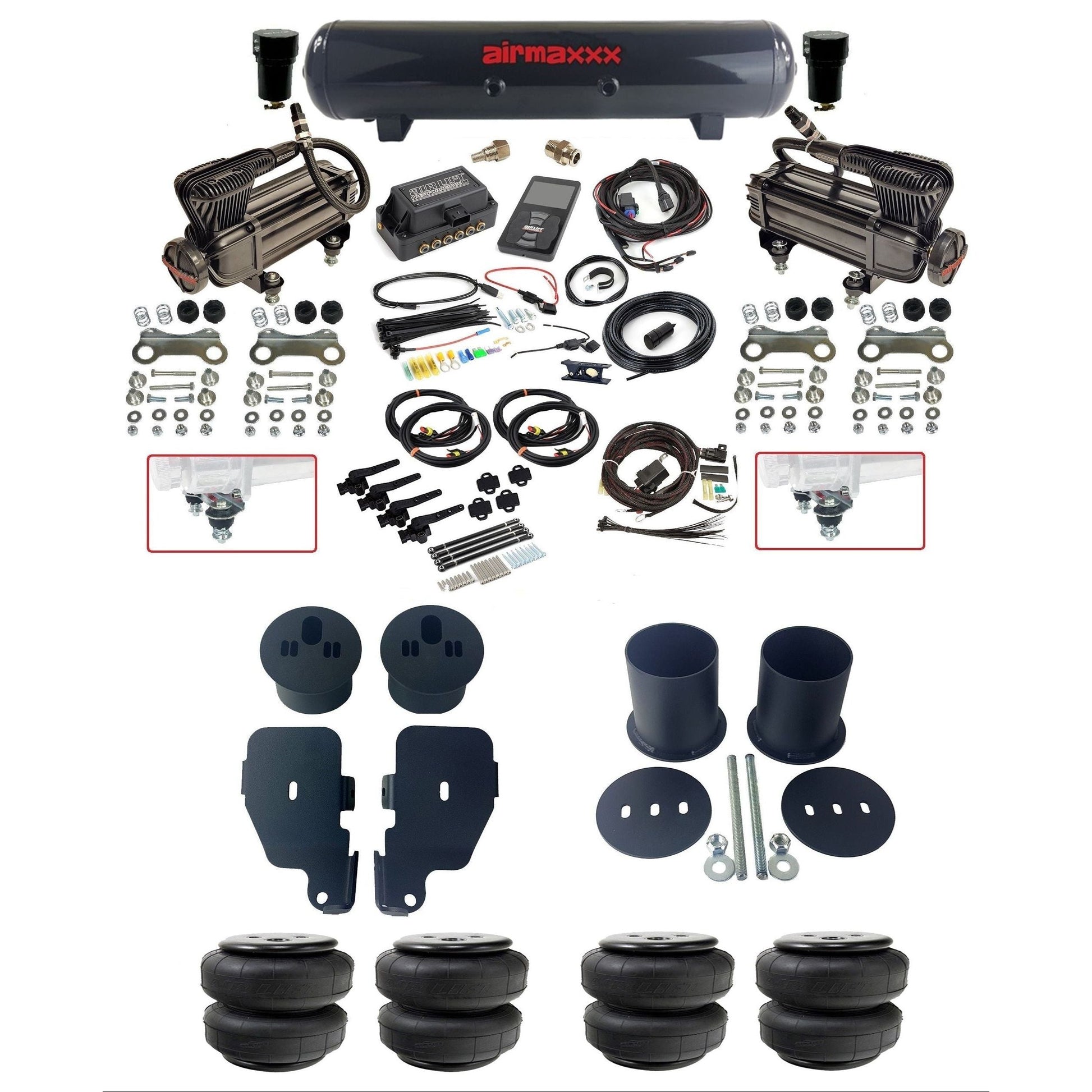 air lift 3h 27695 air ride kit with X-series  compressors steel tank airlift bags & airmaxxx bolt on brackets fits 1965-70 impala KIMP65-XB2-57S-27695-WK-3P2D25