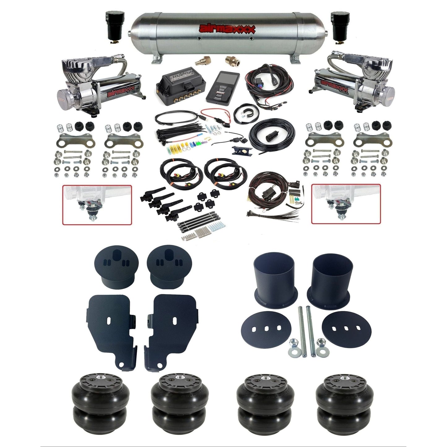 air lift 3h 27695 air ride kit with chrome 580 compressors raw aluminum tank Slam bags & airmaxxx bolt on brackets fits 1965-70 impala KIMP65-580C2-57ARAW-27695-WK-3P2SS6