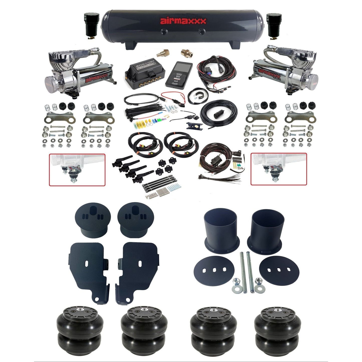 air lift 3h 27695 air ride kit with chrome 580 compressors steel tank Slam bags & airmaxxx bolt on brackets fits 1965-70 impala KIMP65-580C2-57S-27695-WK-3P2SS6