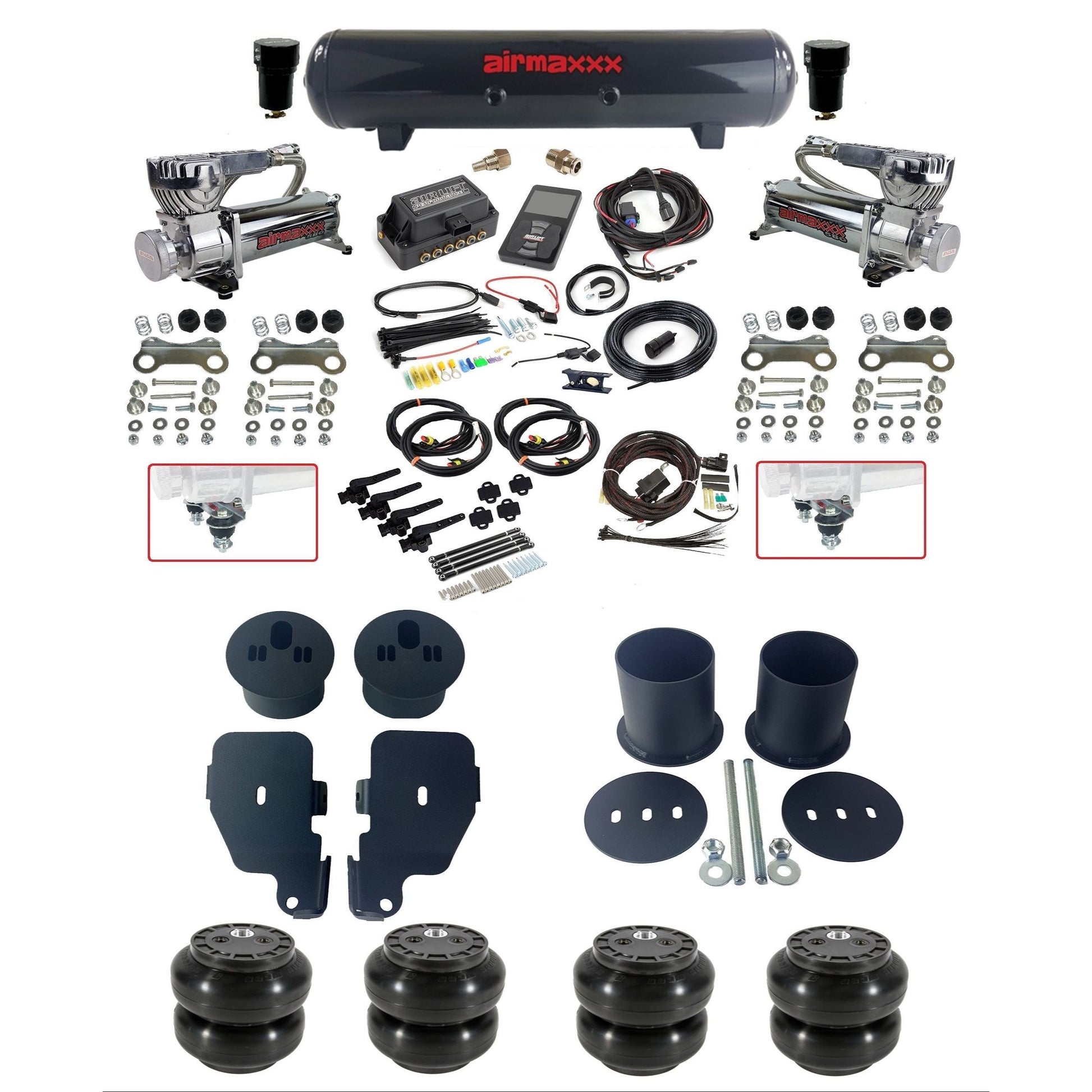 air lift 3h 27695 air ride kit with chrome 580 compressors steel tank Slam bags & airmaxxx bolt on brackets fits 1965-70 impala KIMP65-580C2-57S-27695-WK-3P2SS6