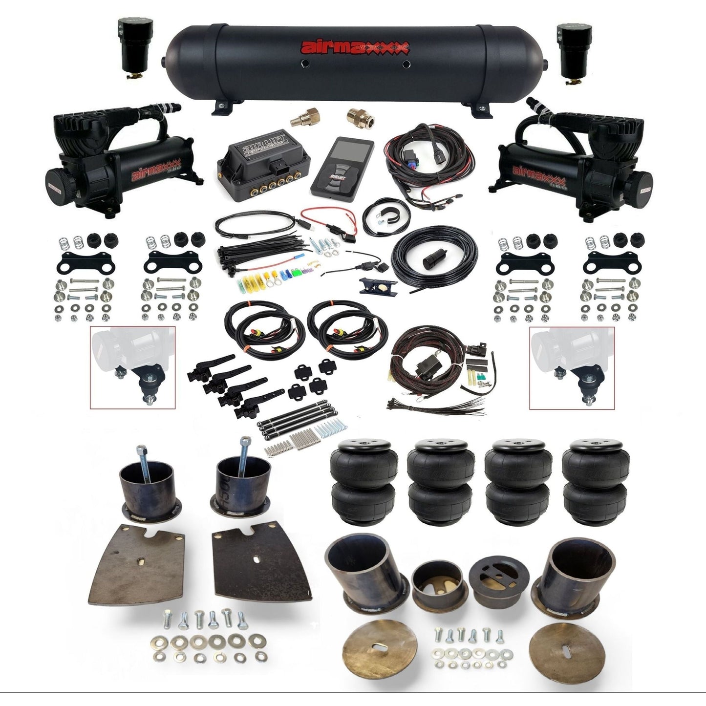 air lift 3h 27695 dual 580 black compressors aluminum tank airlift bags air ride kit for 1961-64 buick full size KBUI61-580B2-57ABK-27695-WK-3P2D25