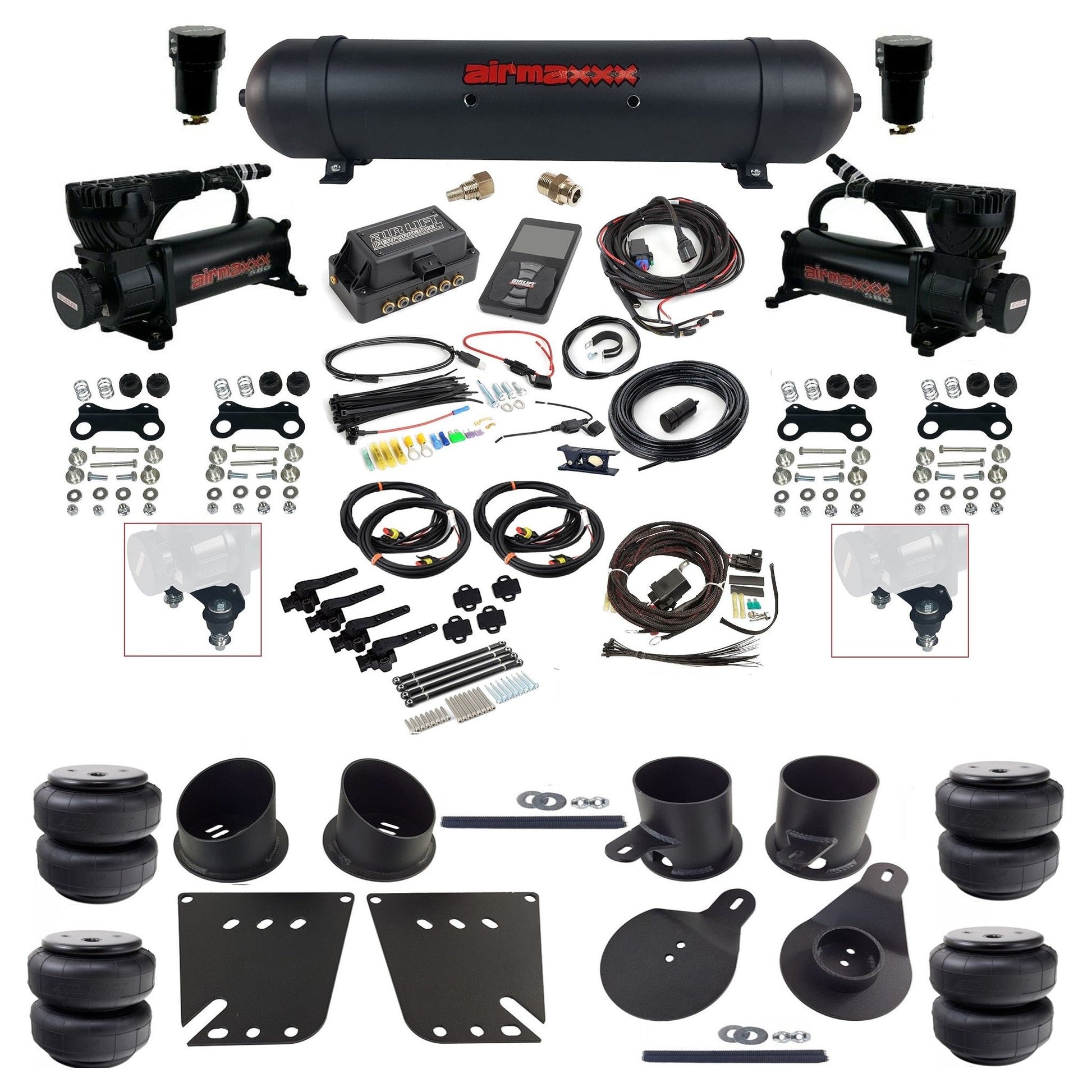 air lift 3h 27695 dual 580 black compressors aluminum tank airlift bags & airmaxxx brackets air ride kit for 1958-64 chevy impala KIMP58-580B2-57ABLK-27695-WK-3P2D25