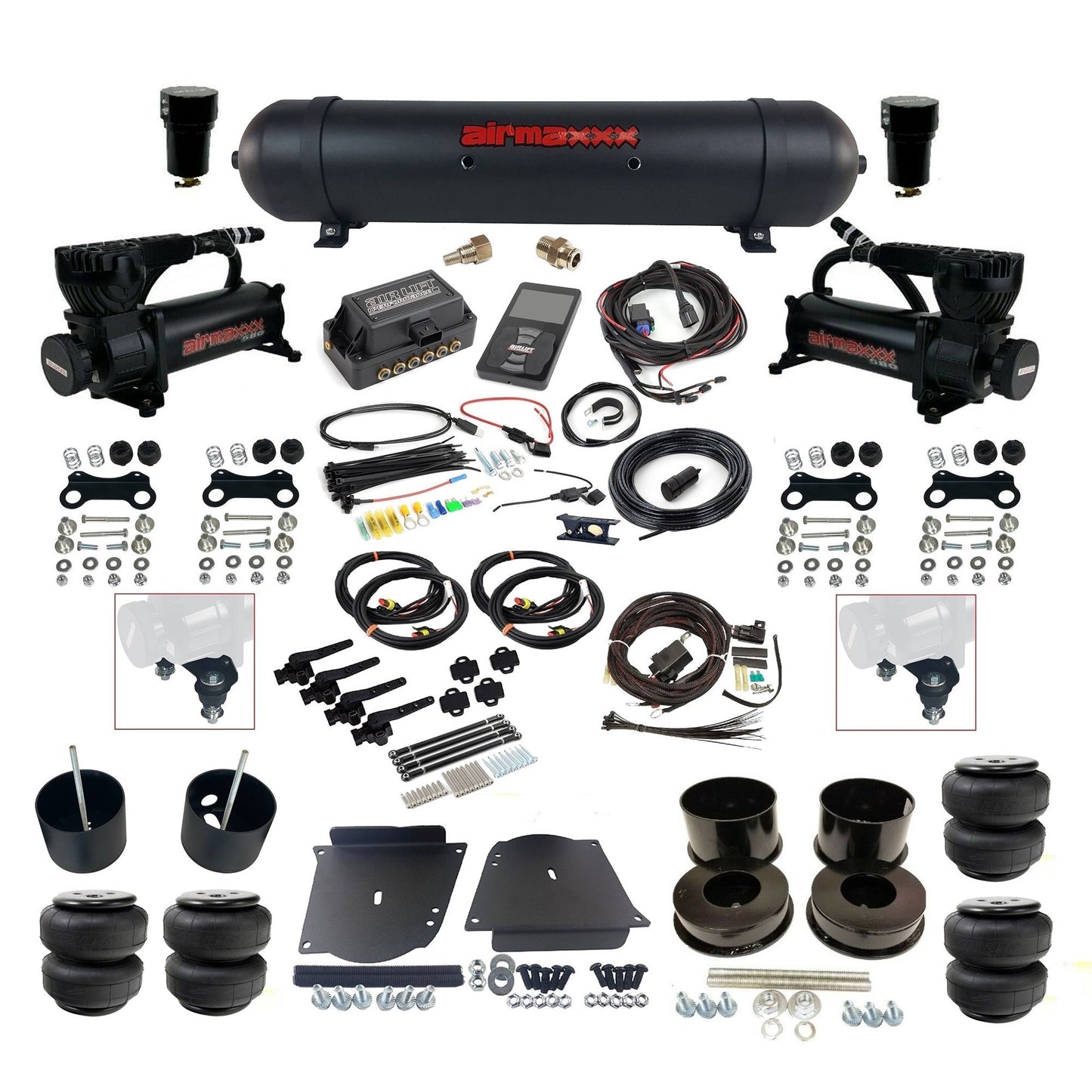 air lift 3h 27695 dual 580 black compressors aluminum tank airlift bags & airmaxxx brackets air ride kit for 1964-72 gm a-body KABDY-580B2-57ABK-27695-WK-3P2D25