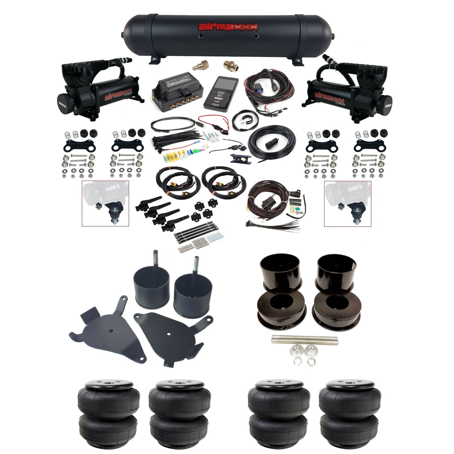 air lift 3h 27695 dual 580 black compressors aluminum tank airlift bags & airmaxxx brackets air ride kit for 1978-88 gm g-body K-GBODY-580B2-27695-57ABK-WK-3P2D25