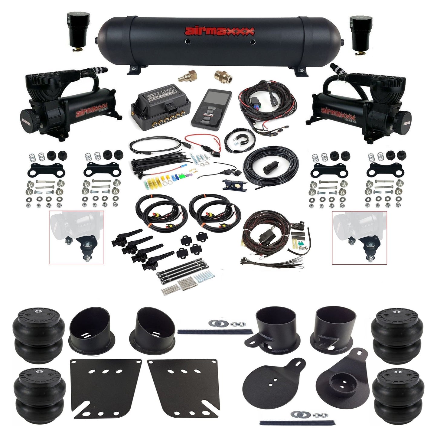 air lift 3h 27695 dual 580 black compressors aluminum tank slam bags & airmaxxx brackets air ride kit for 1958-64 chevy impala KIMP58-580B2-57ABLK-27695-WK-3P2SS7