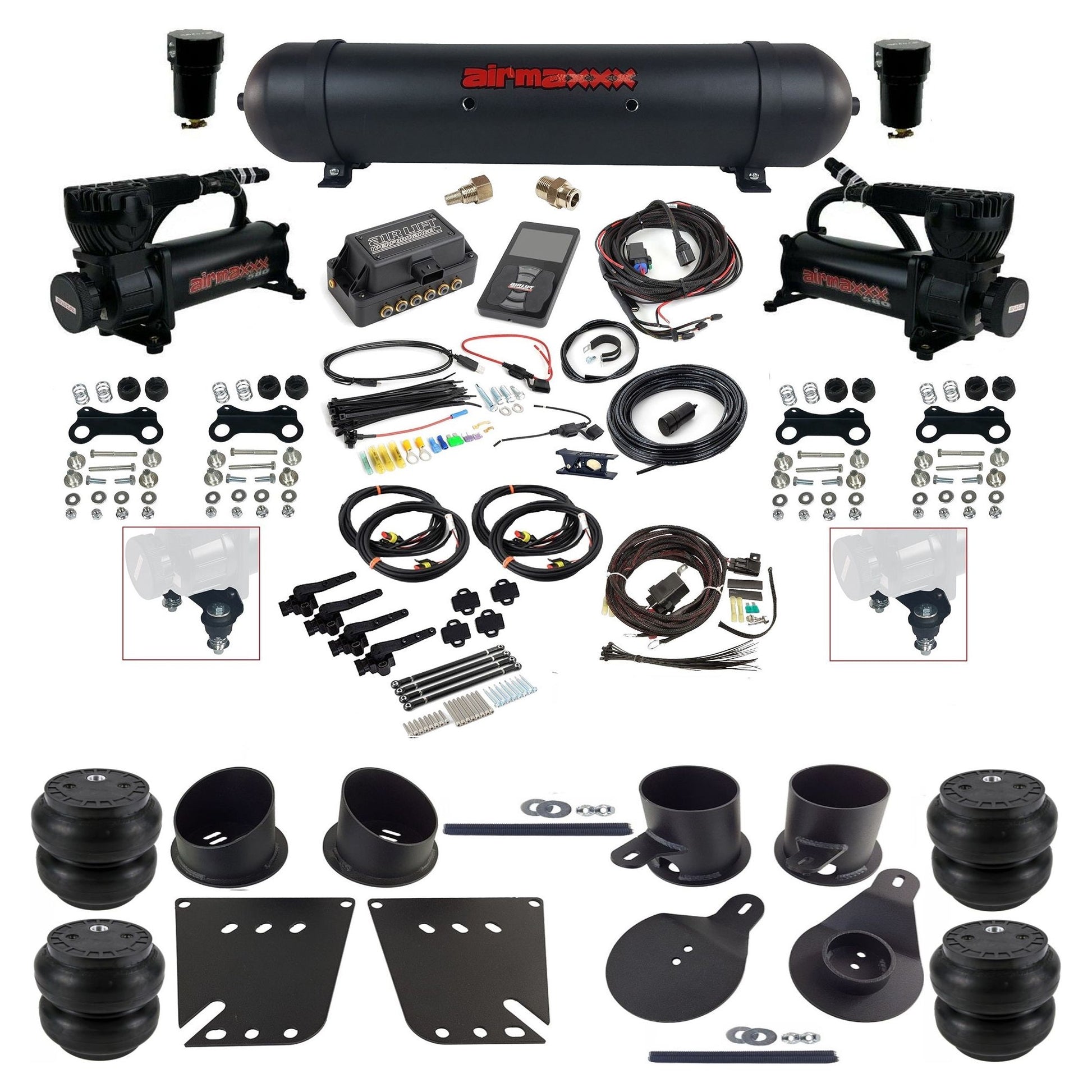 air lift 3h 27695 dual 580 black compressors aluminum tank slam bags & airmaxxx brackets air ride kit for 1958-64 chevy impala KIMP58-580B2-57ABLK-27695-WK-3P2SS7