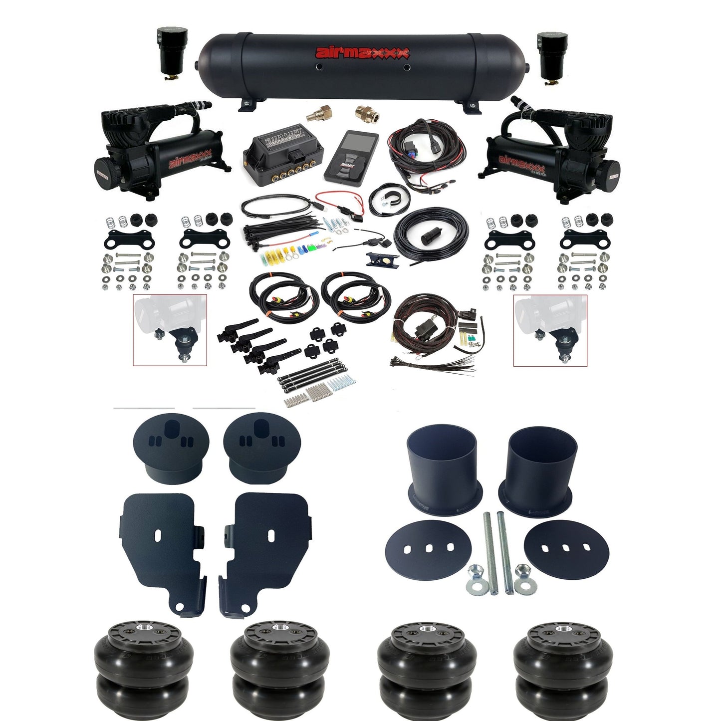 air lift 3h 27695 dual 580 black compressors aluminum tank slam bags & airmaxxx brackets air ride kit for 1965-70 chevy impala KIMP65-580B2-57ABLK-27695-WK-3P2SS6