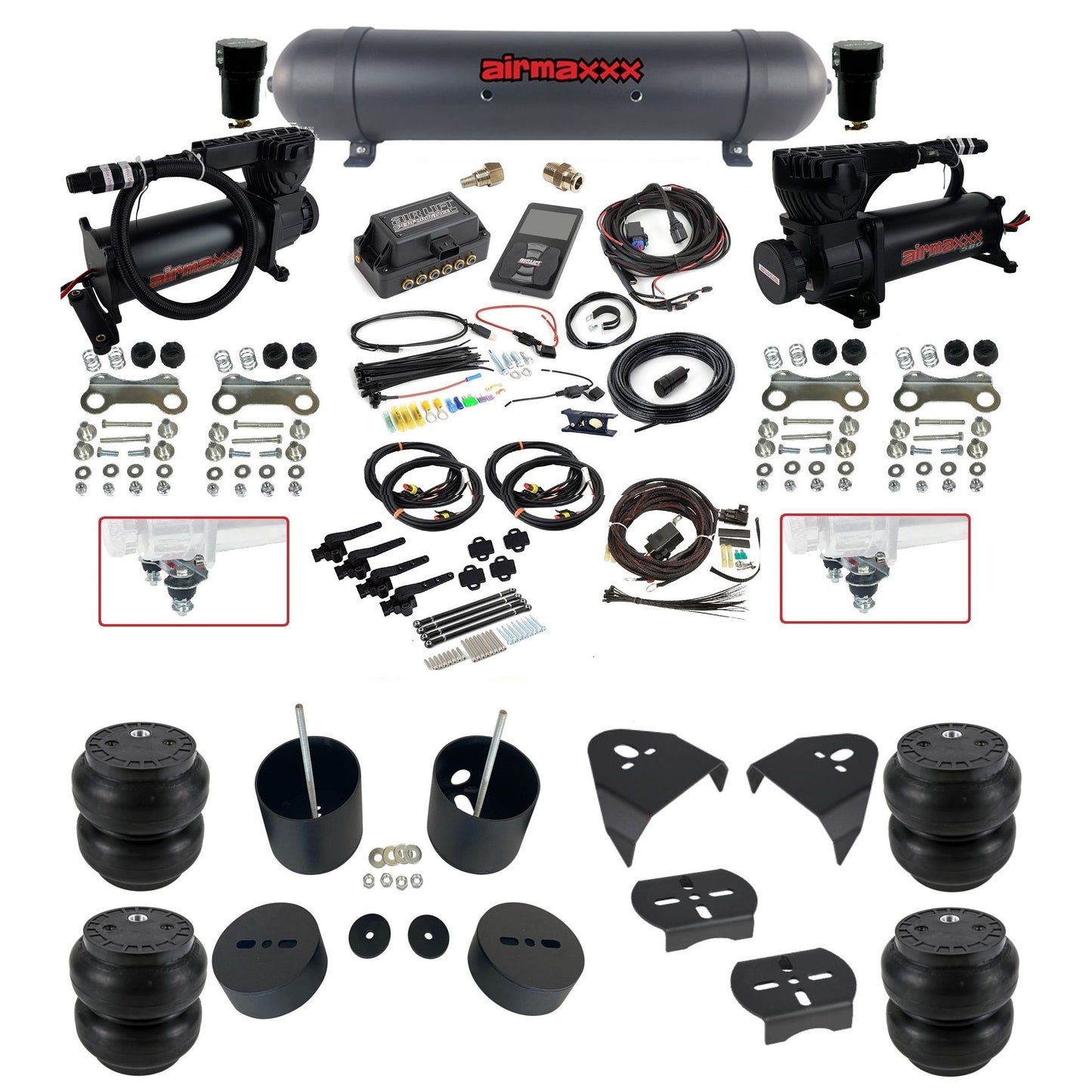 air lift 3h 27695 dual 580 black compressors aluminum tank slam bags & airmaxxx brackets air ride kit for 1999-06 chevy silverado KGM99-580B2-57ABK-27695-WK-3P2SS7