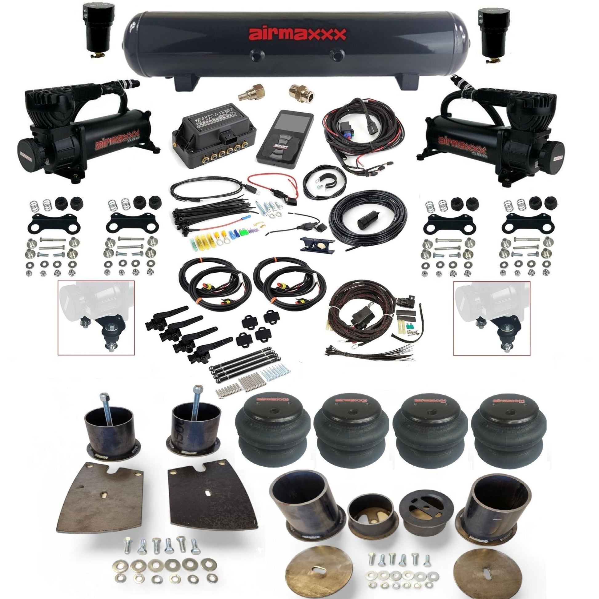 air lift 3h 27695 dual 580 black compressors steel tank 2600 bags air ride kit for 1961-64 buick full size KBUI61-580B2-57S-27695-WK-3P2