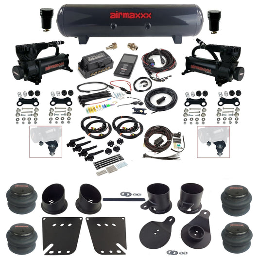 air lift 3h 27695 dual 580 black compressors steel tank 2600 bags & airmaxxx brackets air ride kit for 1958-64 chevy impala IMP58-580B2-57S-27695-WK-3P2