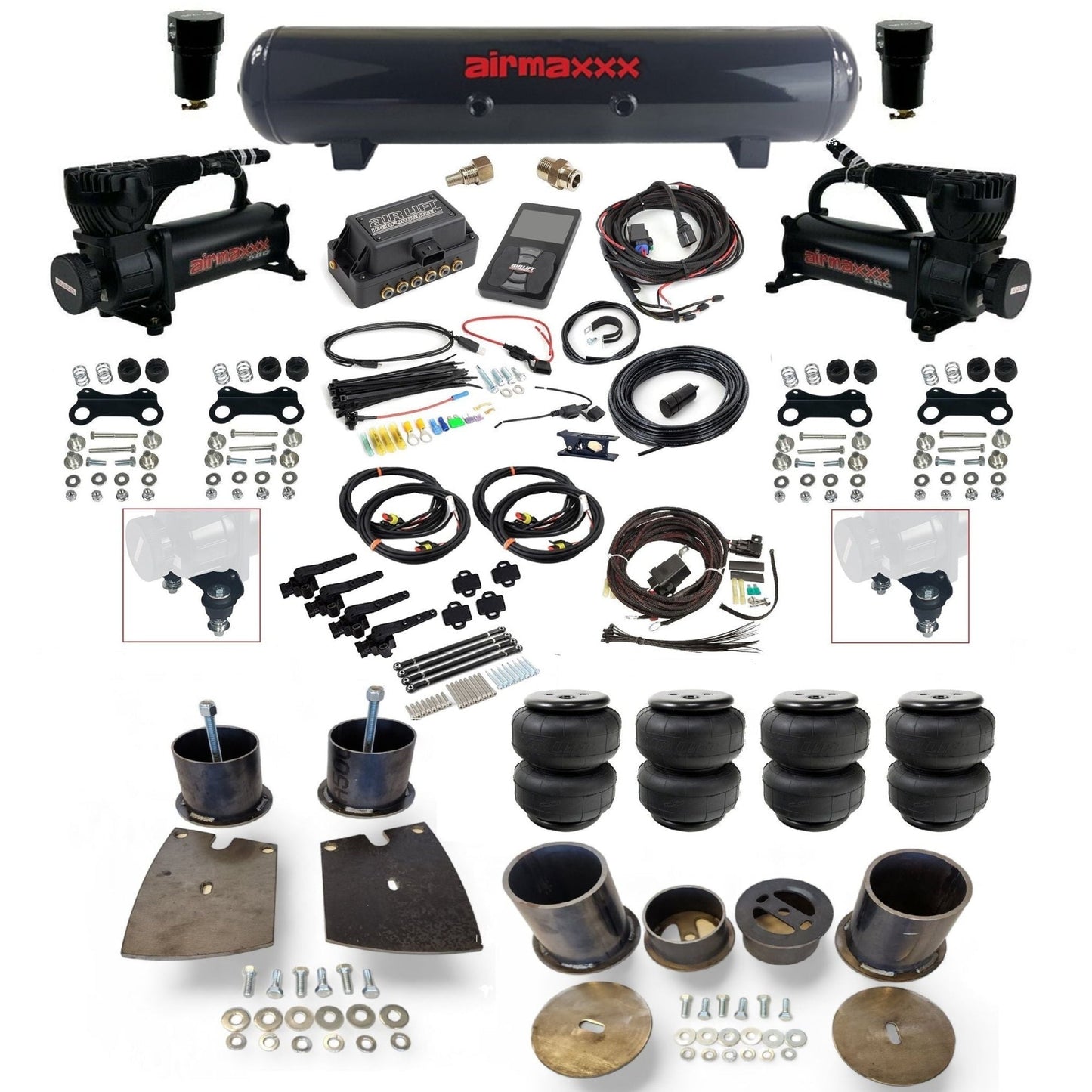 air lift 3h 27695 dual 580 black compressors steel tank airlift bags air ride kit for 1961-64 buick full size KBUI61-580B2-57S-27695-WK-3P2D25