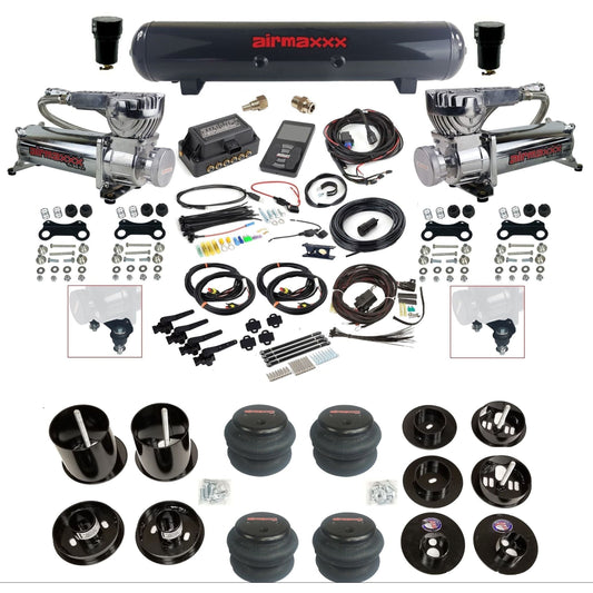 air lift 3h 27695 dual 580 chrome compressors steel tank 2600 bags & airmaxxx brackets air ride kit for 1965-70 cadillac KCAD65-580C2-57S-27695-WK-3P2