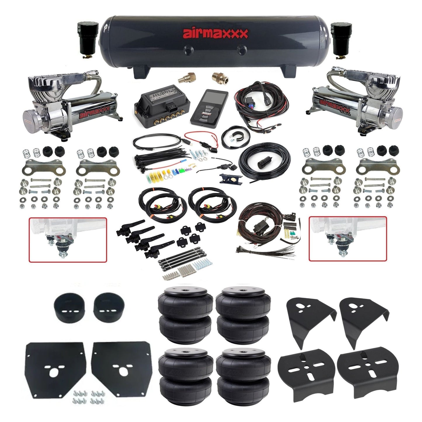 air lift 3h 27695 dual 580 chrome steel tank airlift bags & airmaxxx brackets air ride kit for 1973-87 chevy c10 KC1073-580C2-57S-27695-WK-3P2D26