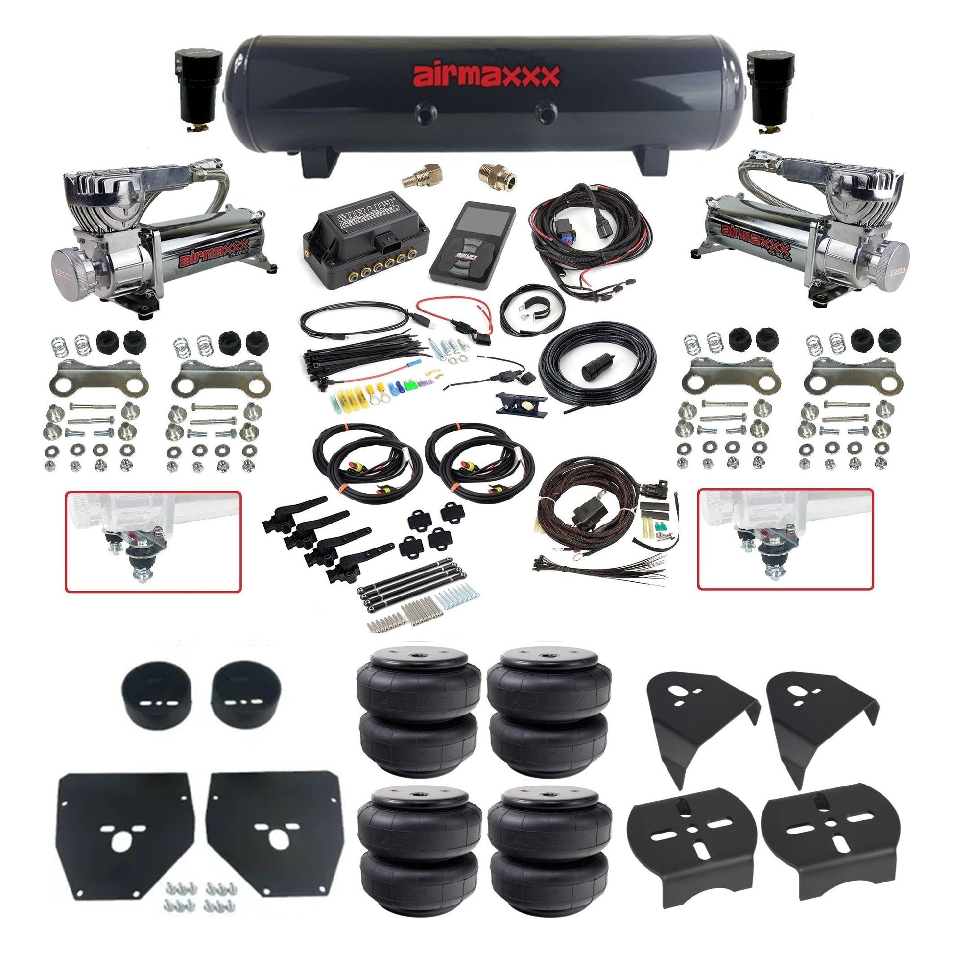 air lift 3h 27695 dual 580 chrome steel tank airlift bags & airmaxxx brackets air ride kit for 1973-87 chevy c10 KC1073-580C2-57S-27695-WK-3P2D26