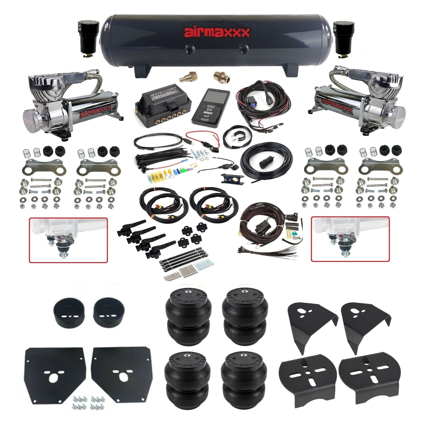 air lift 3h 27695 dual 580 chrome steel tank slam bags & airmaxxx brackets air ride kit for 1973-87 chevy c10 KC1073-580C2-57S-27695-WK-3P2SS7