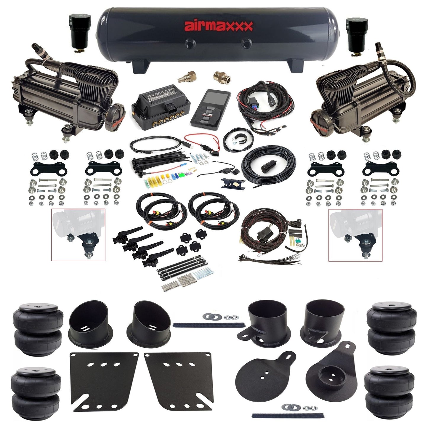 air lift 3h 27695 dual X-series  compressors steel tank airlift bags & airmaxxx brackets air ride kit for 1958-64 chevy impala KIMP58-XB2-57S-27695-WK-3P2D25
