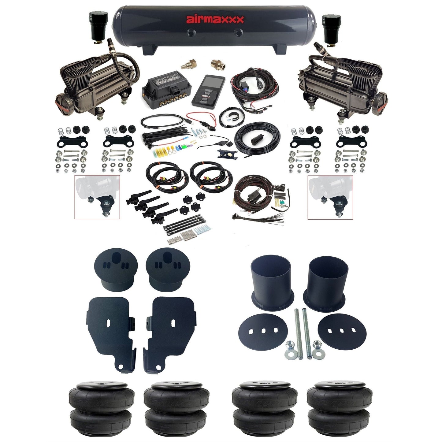 air lift 3h 27695 dual X-series  compressors steel tank airlift bags & airmaxxx brackets air ride kit for 1965-70 chevy impala KIMP65-XB2-57S-27695-WK-3P2D25