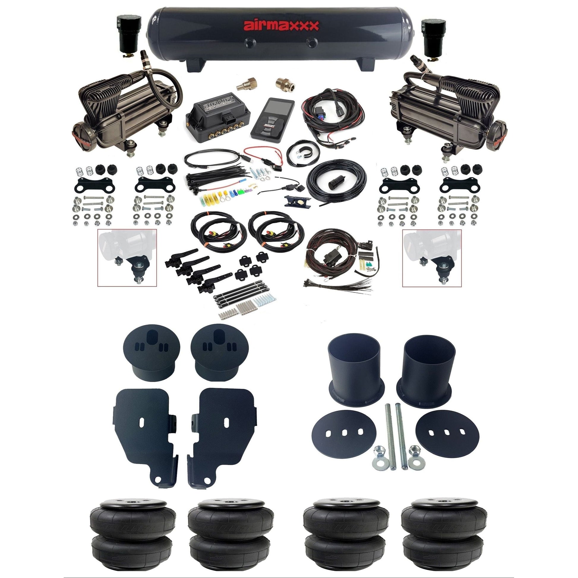 air lift 3h 27695 dual X-series  compressors steel tank airlift bags & airmaxxx brackets air ride kit for 1965-70 chevy impala KIMP65-XB2-57S-27695-WK-3P2D25