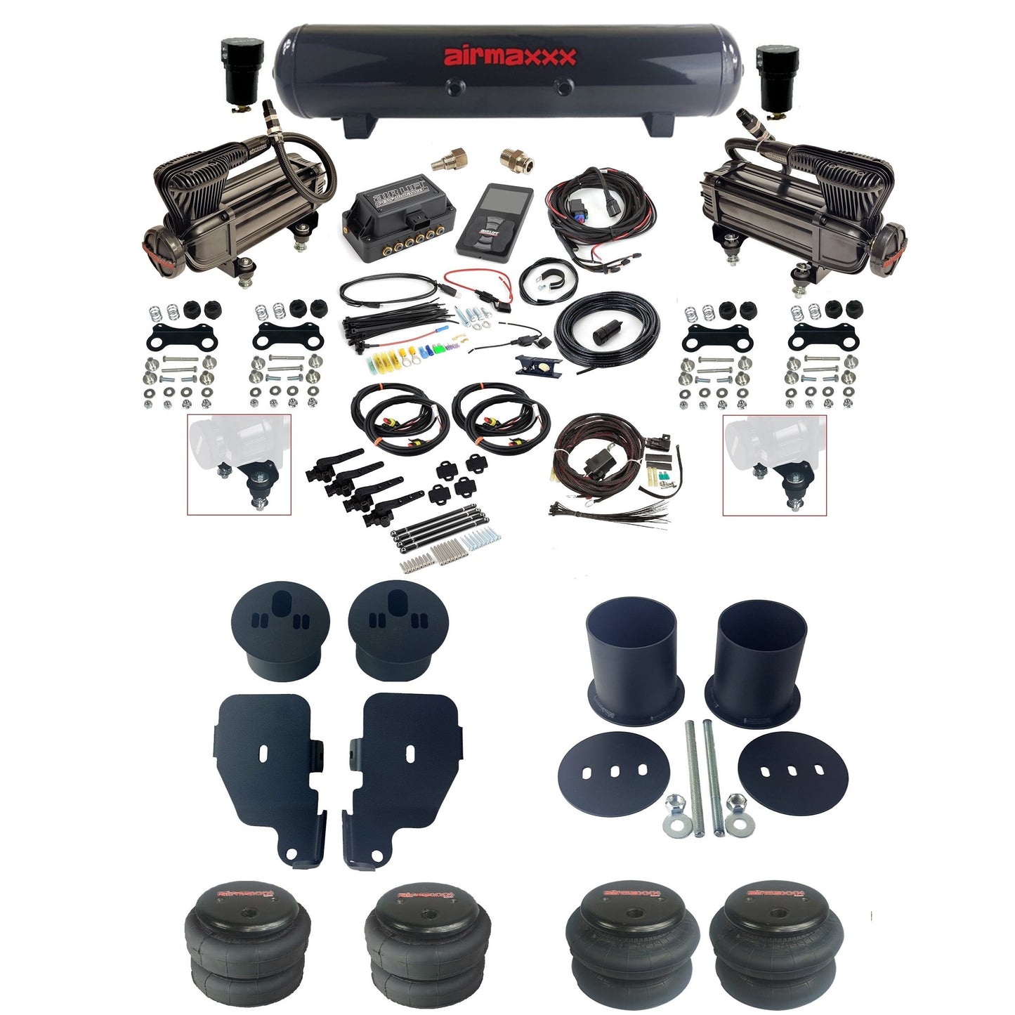 air lift 3h 27695 dual X-series  compressors steel tank bags & airmaxxx brackets air ride kit for 1965-70 chevy impala KIMP65-XB2-57S-27695-WK-3P2