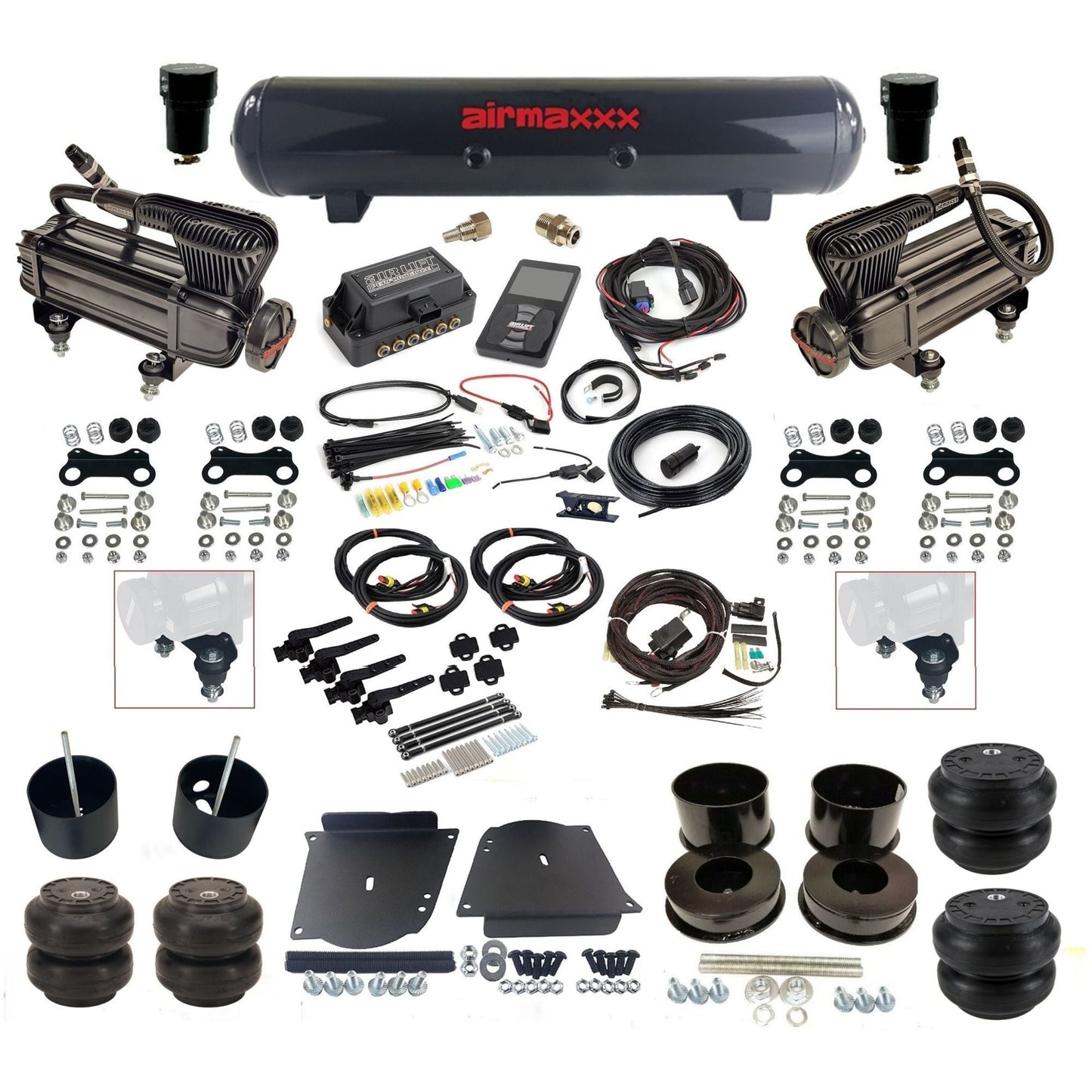 air lift 3h 27695 dual X-series compressors steel tank slam bags & airmaxxx brackets air ride kit for 1964-72 gm a-body KABDY-XB2-57S-27695-WK-3P2SS6SS7