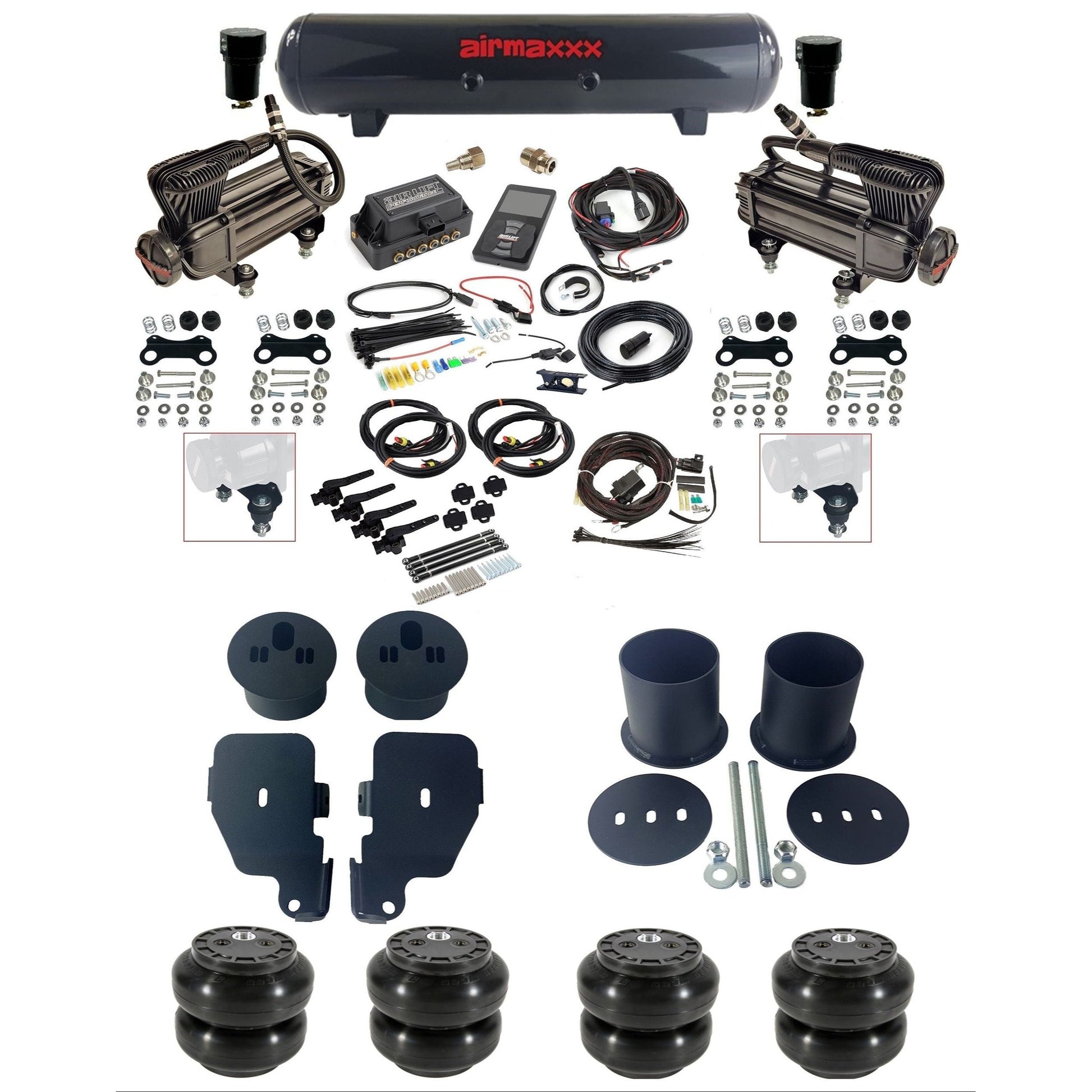 air lift 3h 27695 dual X-series  compressors steel tank slam bags & airmaxxx brackets air ride kit for 1965-70 chevy impala KIMP65-XB2-57S-27695-WK-3P2SS6