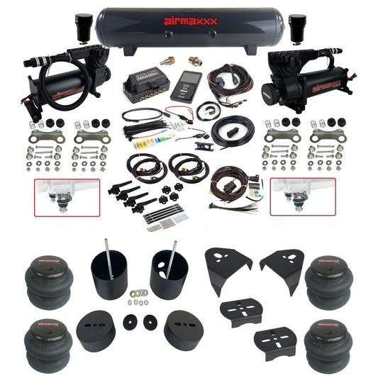 air lift 3h 27695 dual black 580 compressors steel tank 2600 bags & airmaxxx brackets air ride kit for 1999-06 chevy silverado KGM99-580B2-57S-27695-WK-3P2