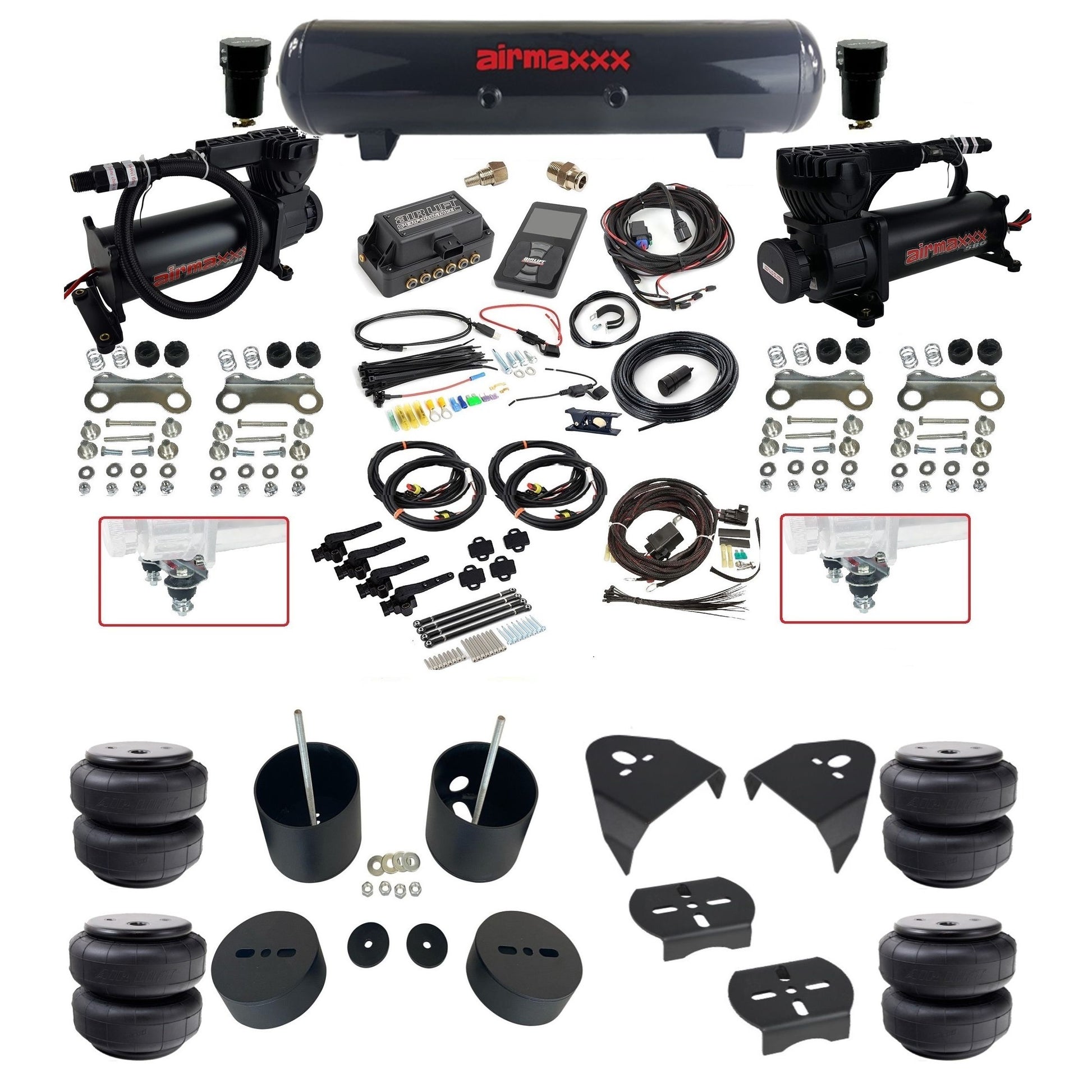 air lift 3h 27695 dual black 580 compressors steel tank airlift bags & airmaxxx brackets air ride kit for 1999-06 chevy silverado KGM99-580B2-57S-27695-WK-3P2D26