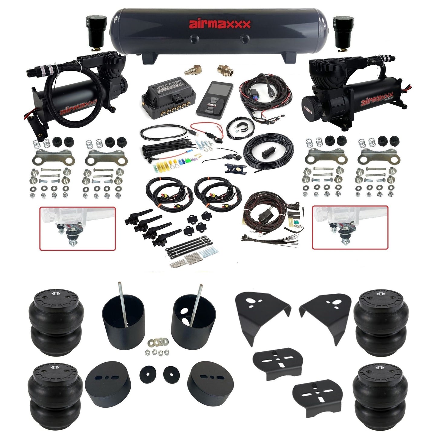 air lift 3h 27695 dual black 580 compressors steel tank slam bags & airmaxxx brackets air ride kit for 1999-06 chevy silverado KGM99-580B2-57S-27695-WK-3P2SS7