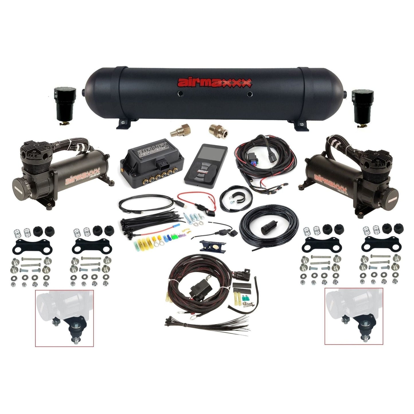 air lift 3p 27685 air management kit with airmaxxx dual 480 black compressors & aluminum tank