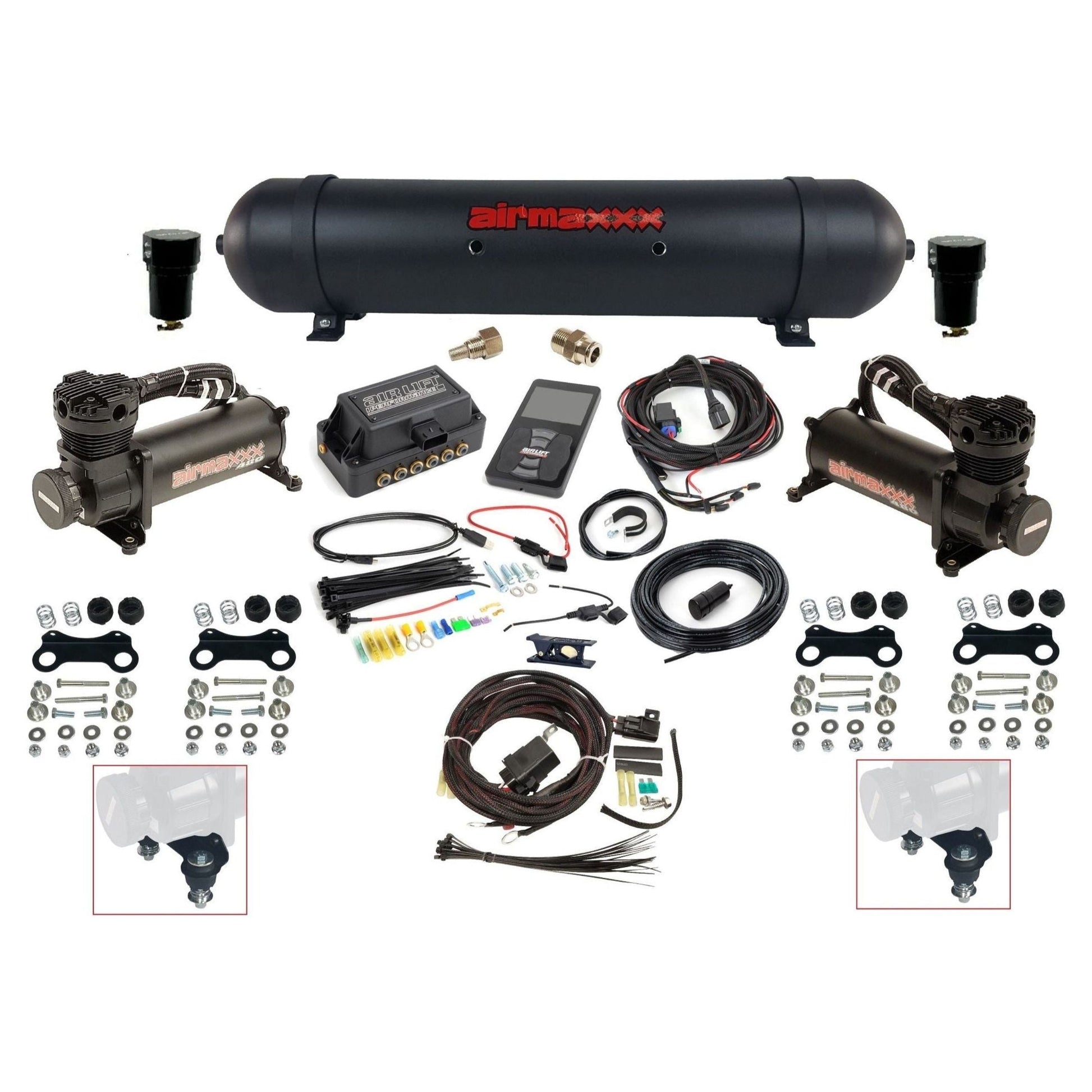 air lift 3p 27685 air management kit with airmaxxx dual 480 black compressors & aluminum tank