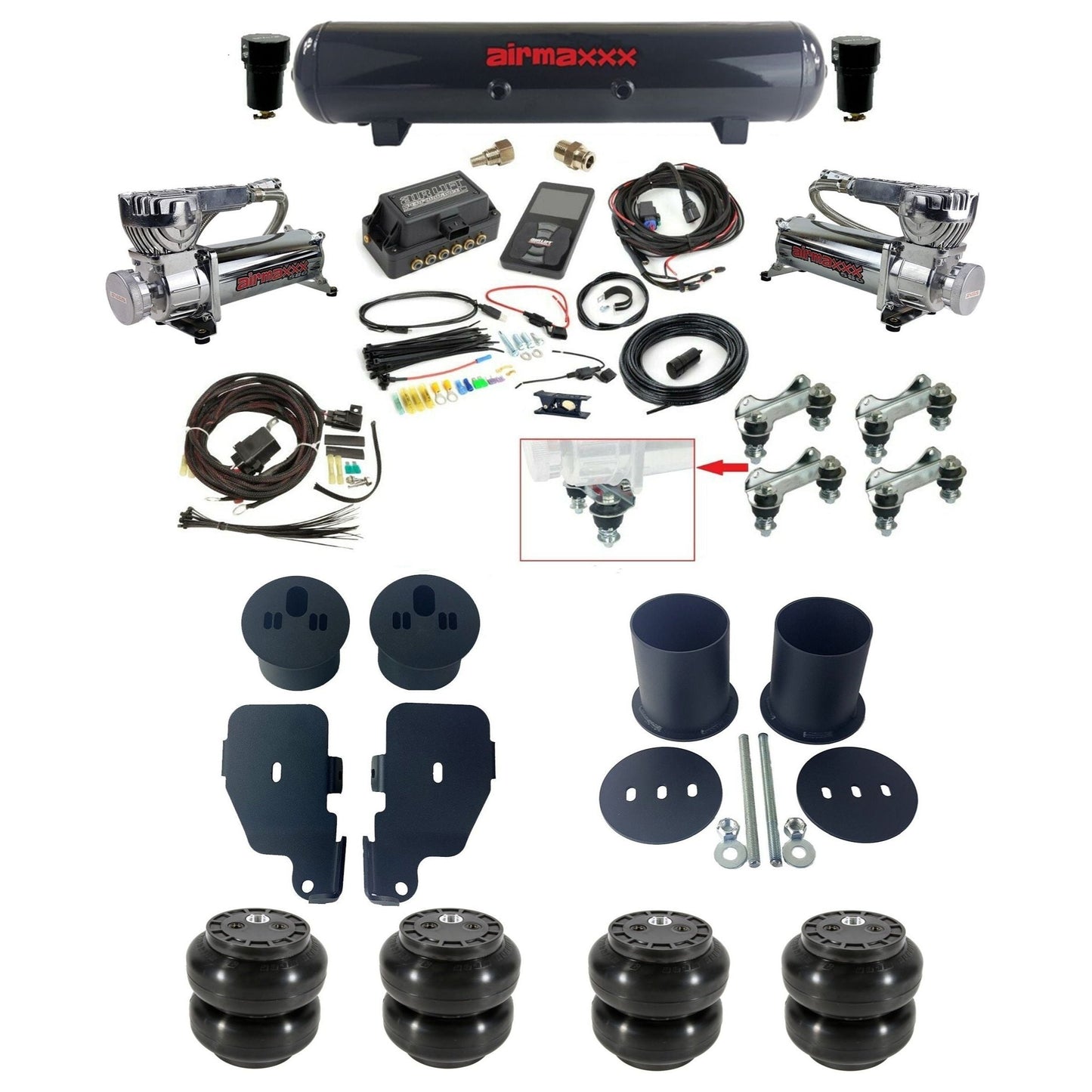 air lift 3p 27685 air ride kit 580 chrome compressors steel tank slam bags & airmaxxx brackets for 1965-70 chevy impala KIMP65-580C2-57S-27685-WK-3P2SS6