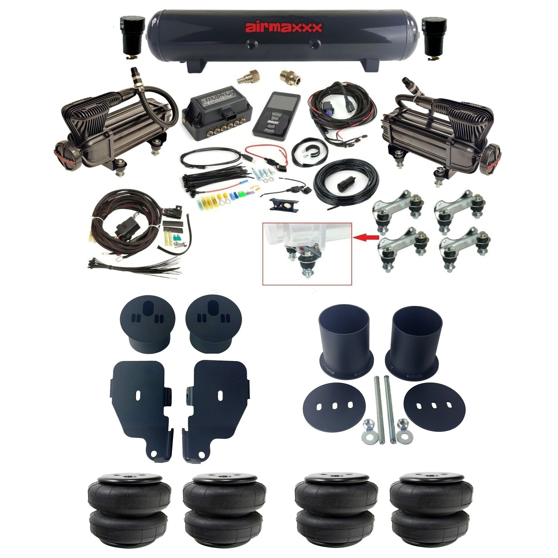 air lift 3p 27685 air ride kit X-series compressors steel tank airlift bags & airmaxxx brackets for 1965-70 chevy impala KIMP65-XB2-57S-27685-WK-3P2D25
