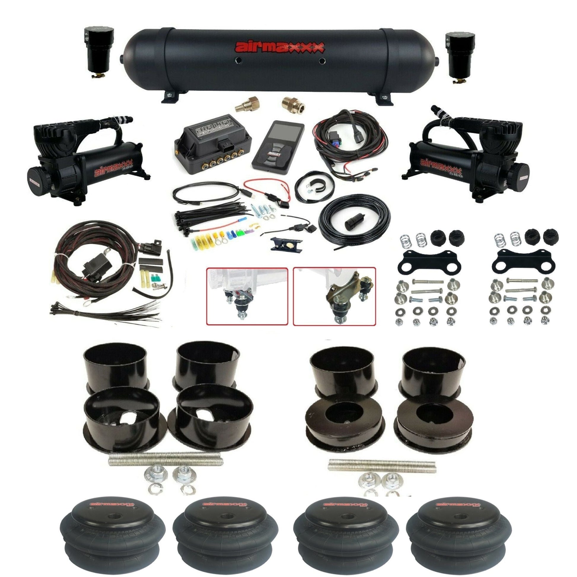 air lift 3p 27685 air ride kit dual 580 black compressors aluminum tank & 2600 bags & brackets for 1971-96 gm b-body KBBDY-580B2-57ABK-27685-WK-3P2