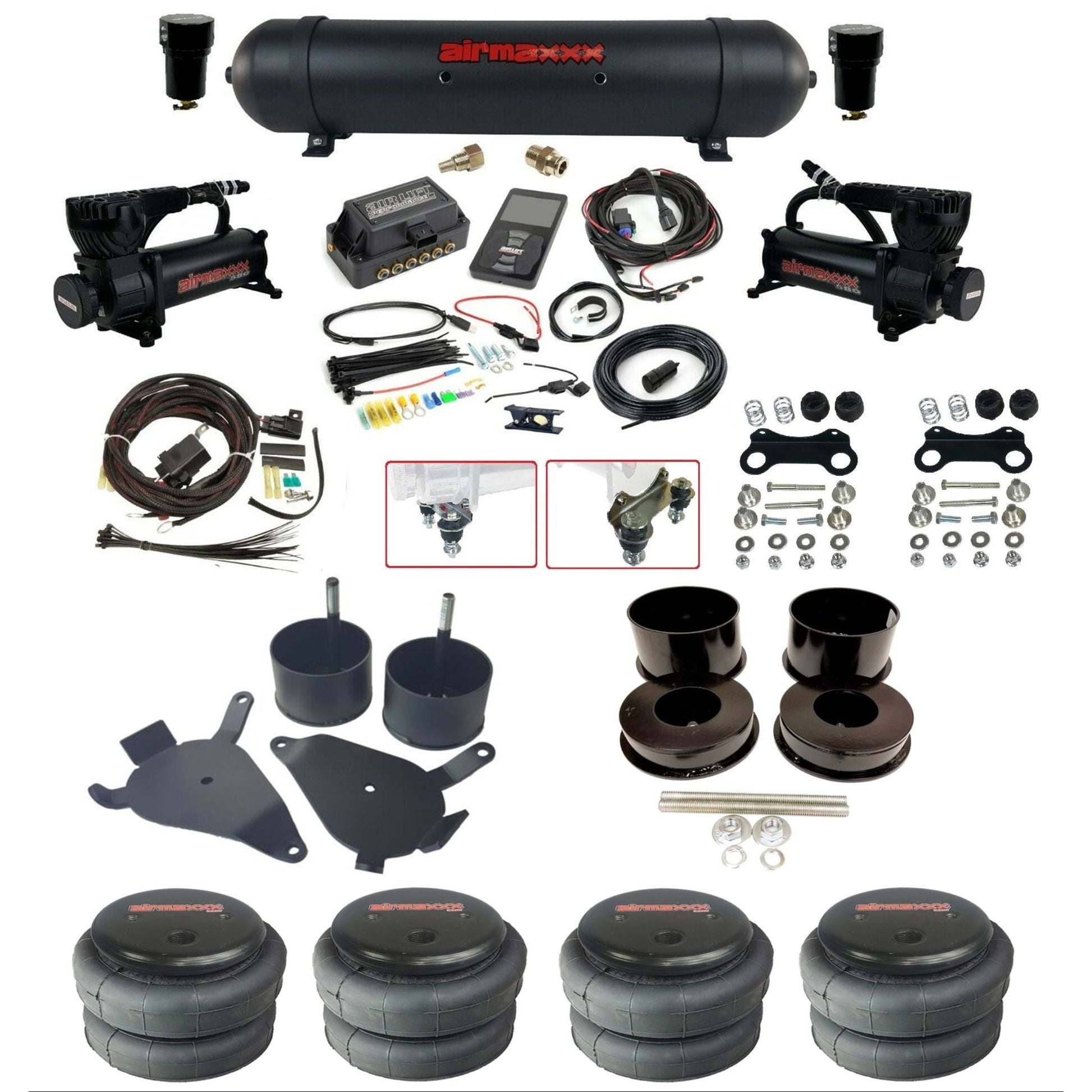 air lift 3p 27685 air ride kit dual 580 black compressors aluminum tank & 2600 bags w/airmaxxx brackets for 1978-88 g body KGBDY-580B2-57ABK-27685-WK-3P2