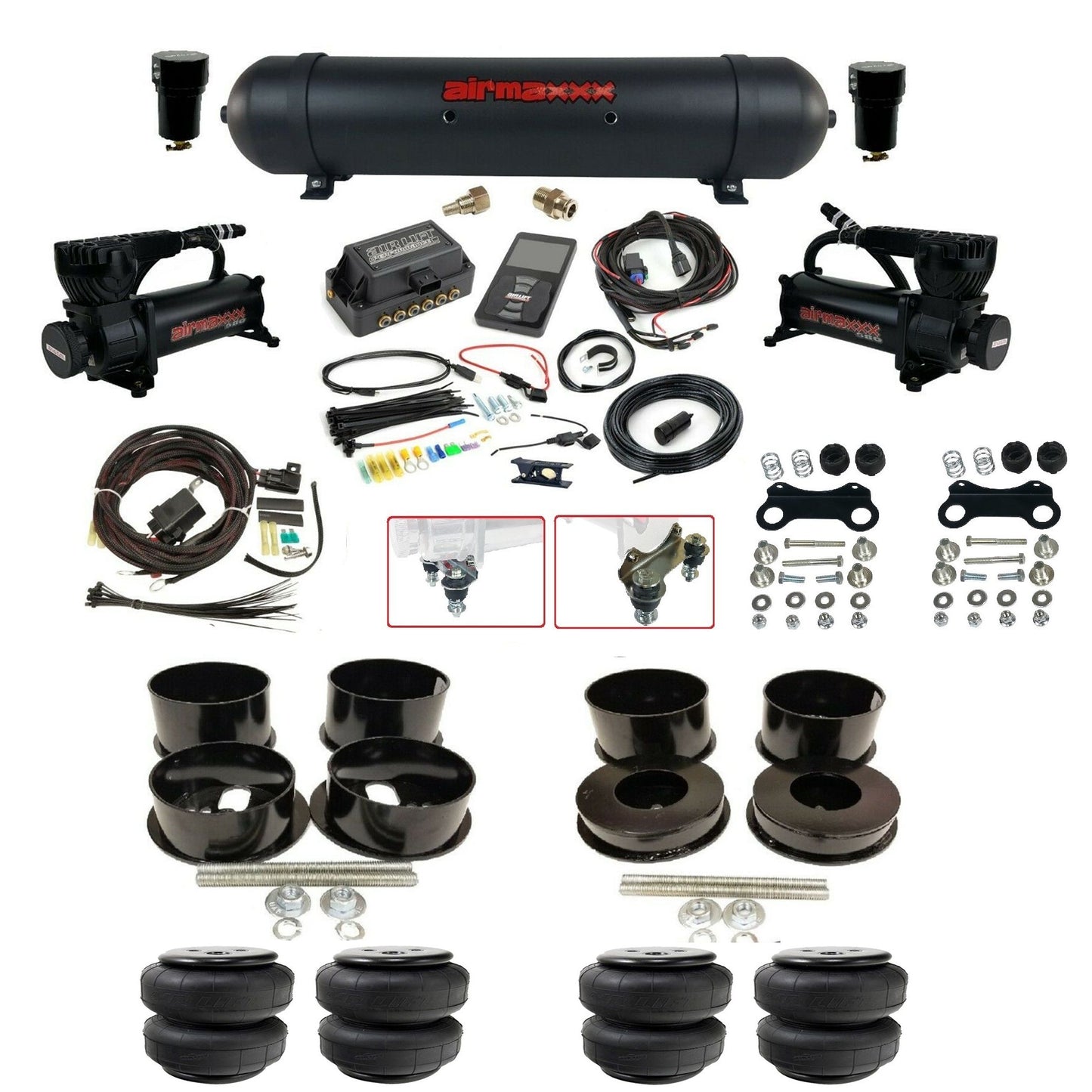 air lift 3p 27685 air ride kit dual 580 black compressors aluminum tank & airlift bags & brackets for 1971-96 gm b-body KBBDY-580B2-57ABK-27685-WK-3P2D25