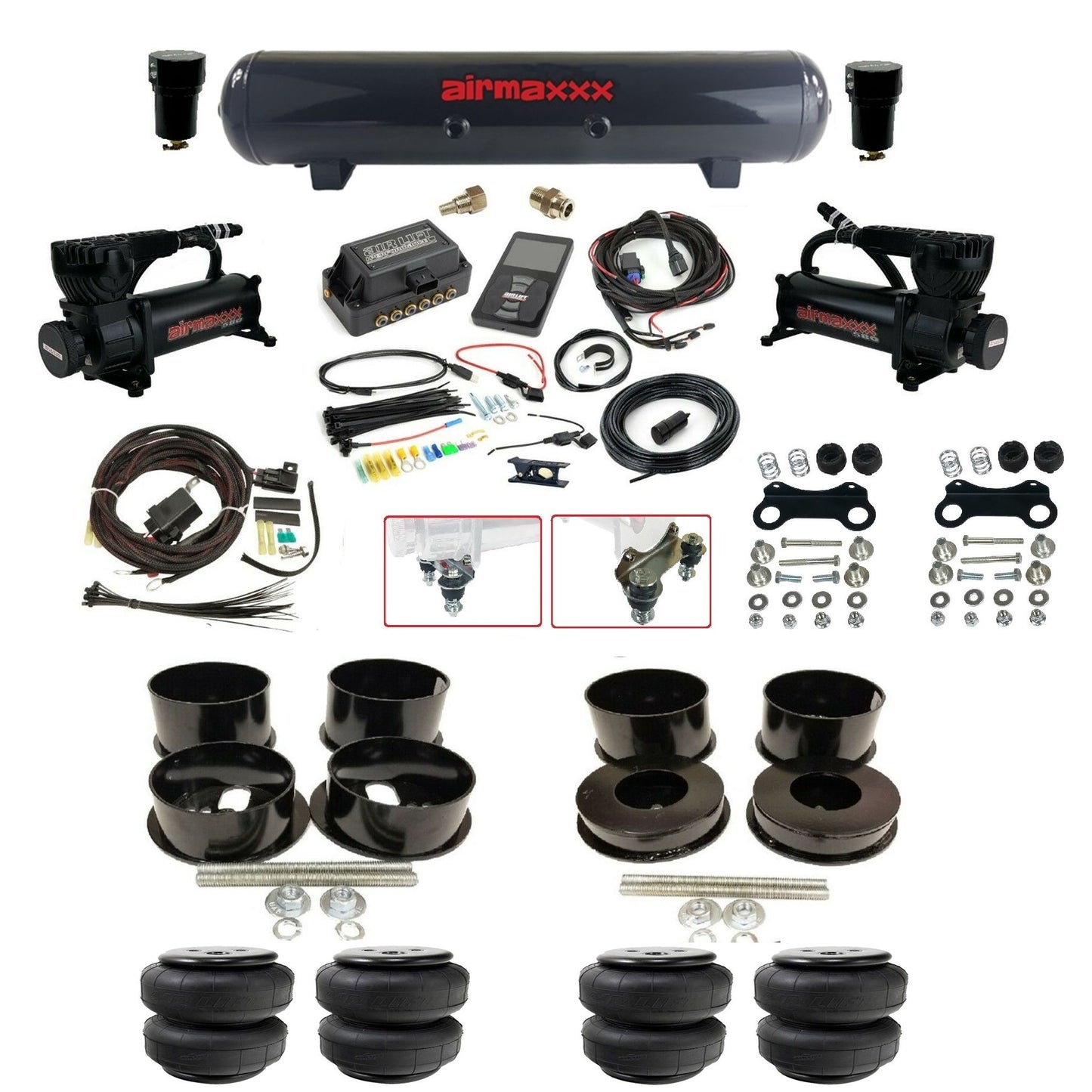 air lift 3p 27685 air ride kit dual 580 black compressors steel tank & airlift bags & brackets for 1971-96 gm b-body KBBDY-580B2-57S-27685-WK-3P2D25