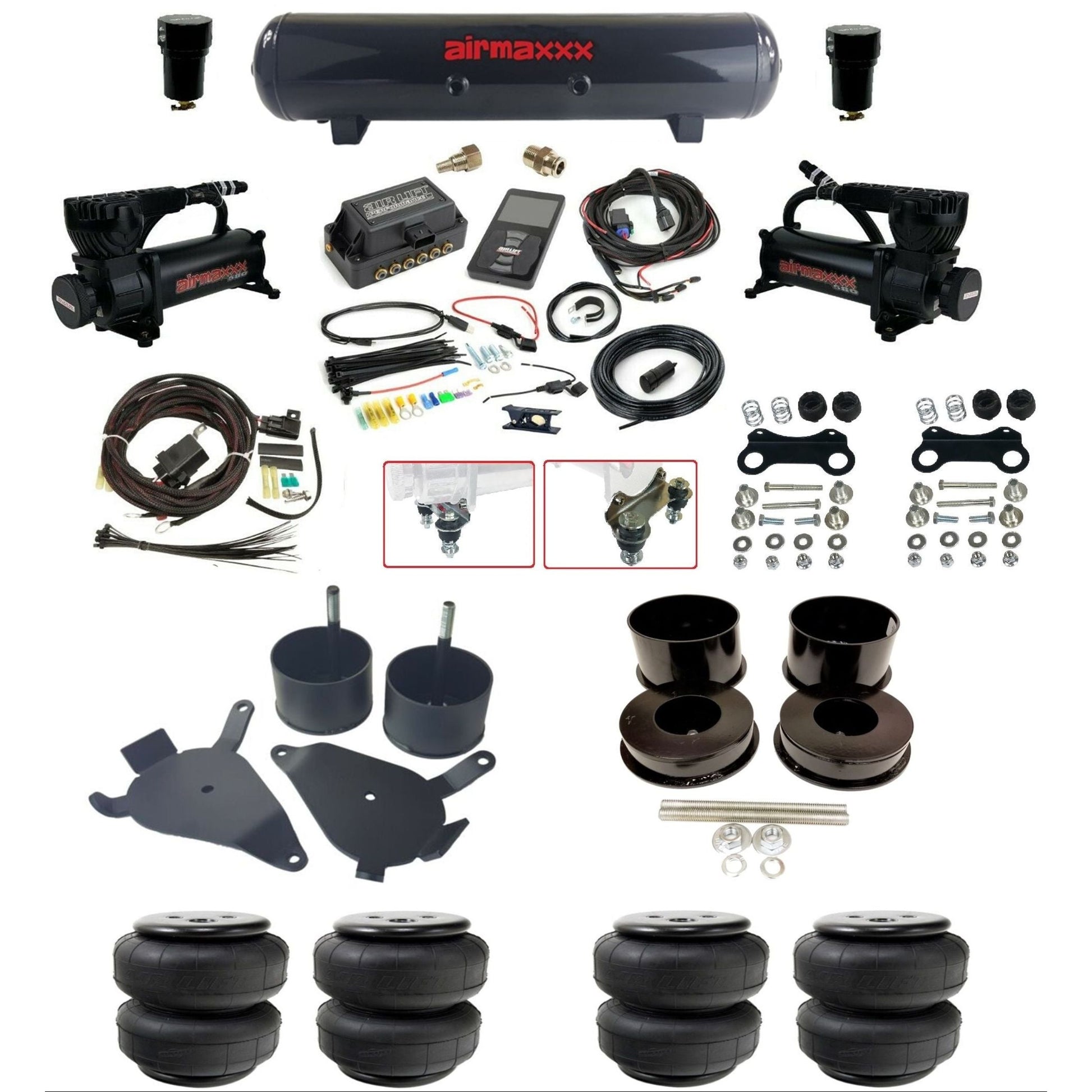 air lift 3p 27685 air ride kit dual 580 black compressors steel tank & airlift bags w/airmaxxx brackets for 1978-88 g body KGBDY-580B2-57S-27685-WK-3P2D25