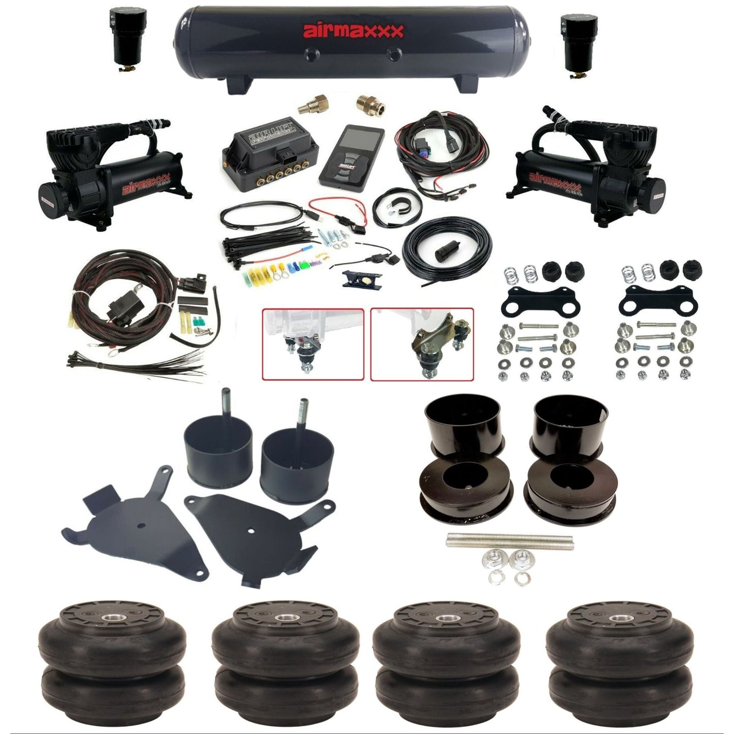 air lift 3p 27685 air ride kit dual 580 black compressors steel tank & slam bags w/airmaxxx brackets for 1978-88 g body KGBDY-580B2-57S-27685-WK-3P2SS6