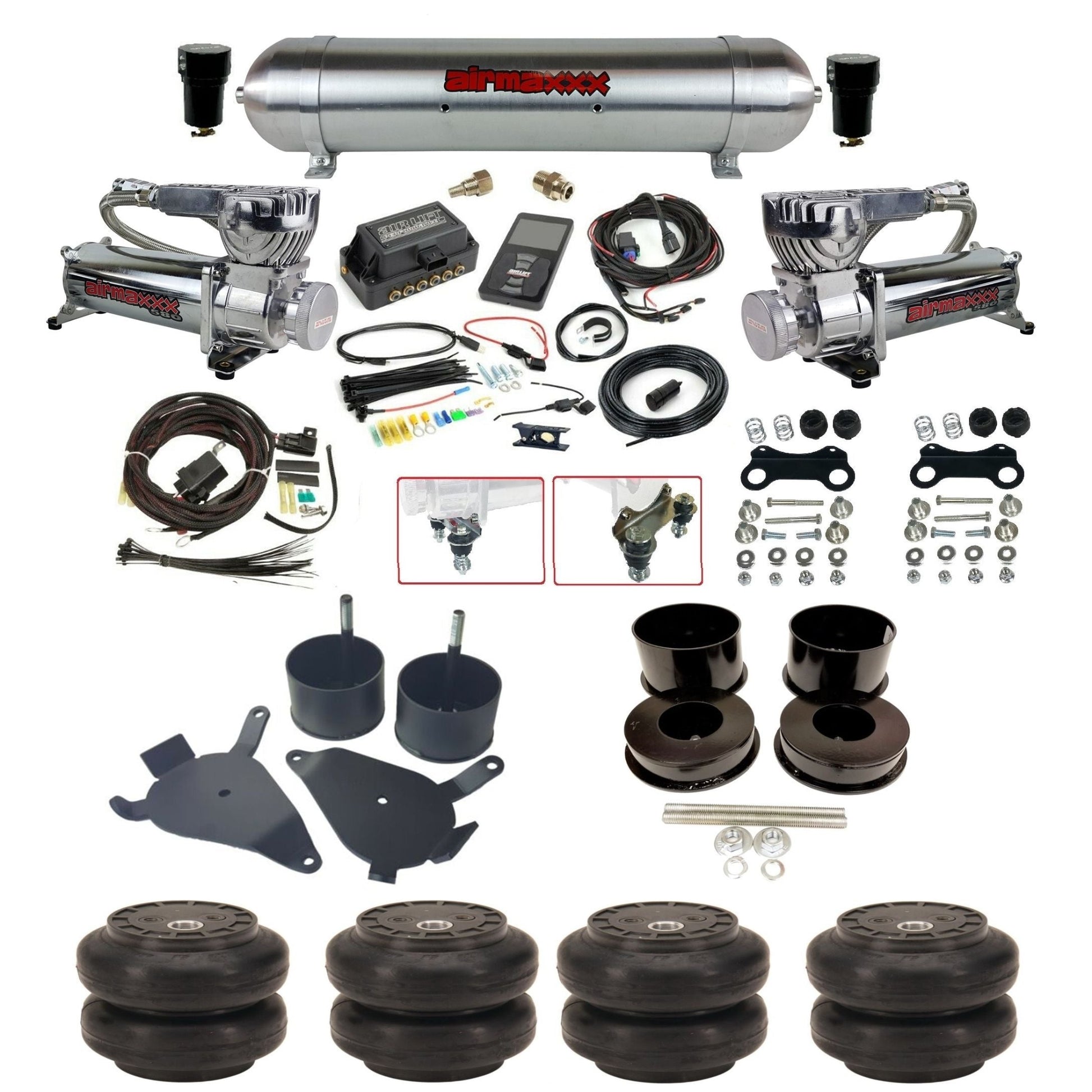 air lift 3p 27685 air ride kit dual 580 chrome air compressors raw aluminum tank slam bags & airmaxxx brackets for 1978-88 g body KGBDY-580C2-57ARW-27685-WK-3P2SS6