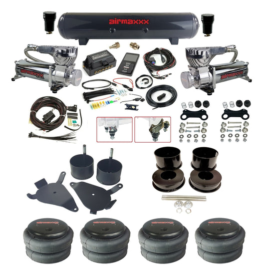 air lift 3p 27685 air ride kit dual 580 chrome air compressors steel tank 2600 bags & airmaxxx brackets for 1978-88 g body KGBDY-580C2-57S-27685-WK-3P2