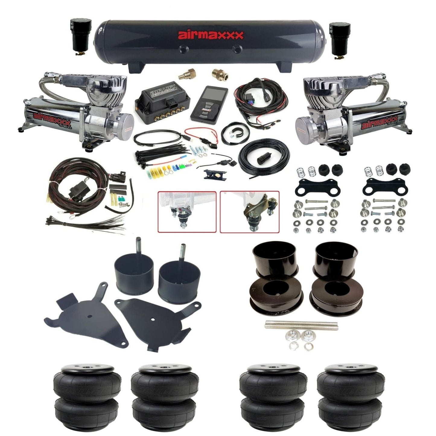 air lift 3p 27685 air ride kit dual 580 chrome air compressors steel tank airlift bags & airmaxxx brackets for 1978-88 g body KGBDY-580C2-57S-27685-WK-3P2D25