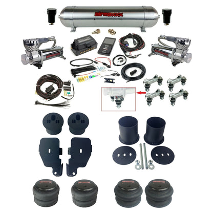 air lift 3p 27685 air ride kit dual 580 chrome compressors raw aluminum tank bags & airmaxxx brackets for 1965-70 chevy impala KIMP65-580C2-57ARAW-27685-WK-3P2