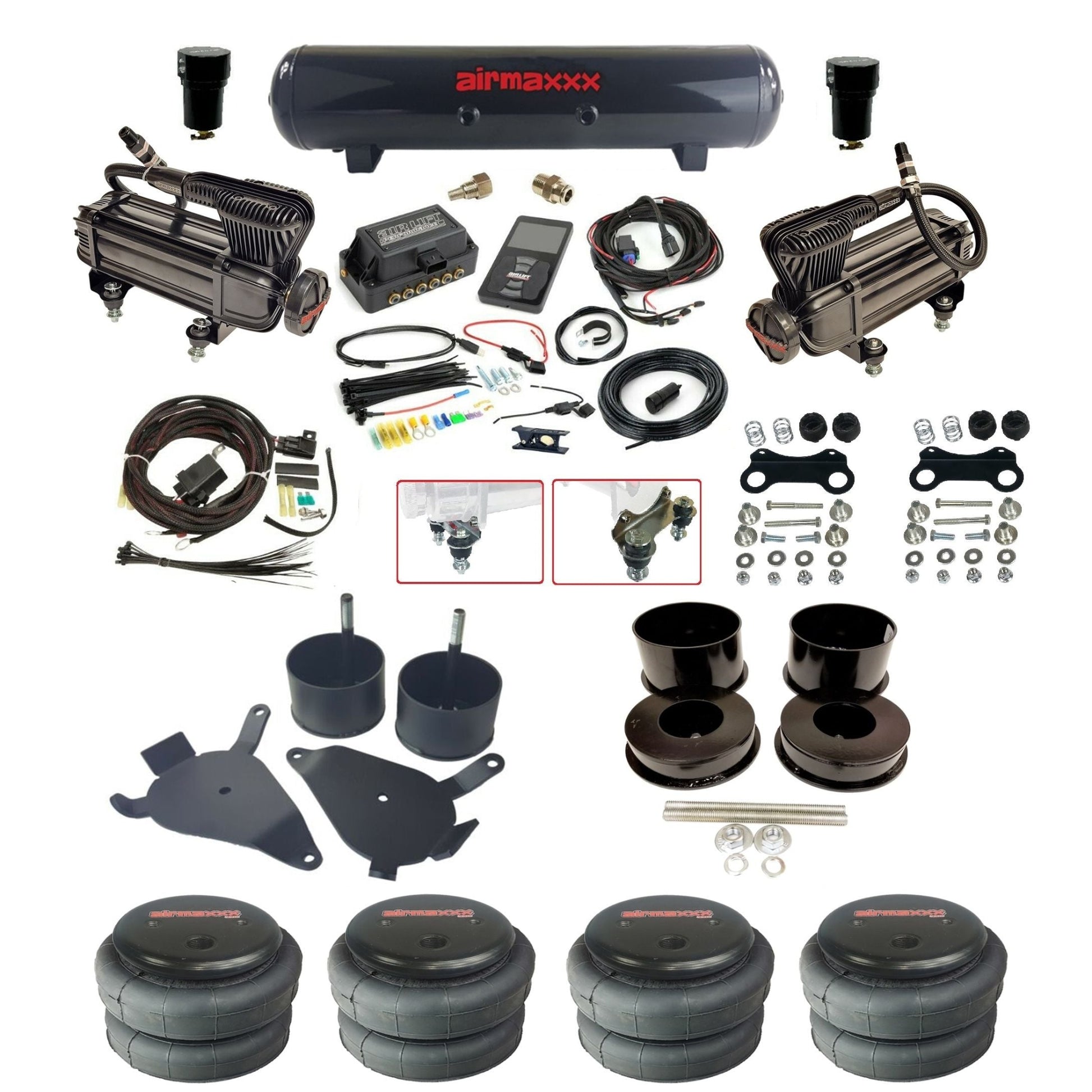 air lift 3p 27685 air ride kit dual X-series air compressors steel tank 2600 bags & airmaxxx brackets for 1978-88 g body GBDY-XB2-57S-27685-WK-3P2