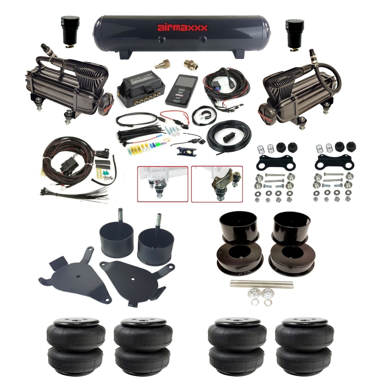 air lift 3p 27685 air ride kit dual X-series air compressors steel tank airlift bags & airmaxxx brackets for 1978-88 g body GBDY-XB2-57S-27685-WK-3P2D25 