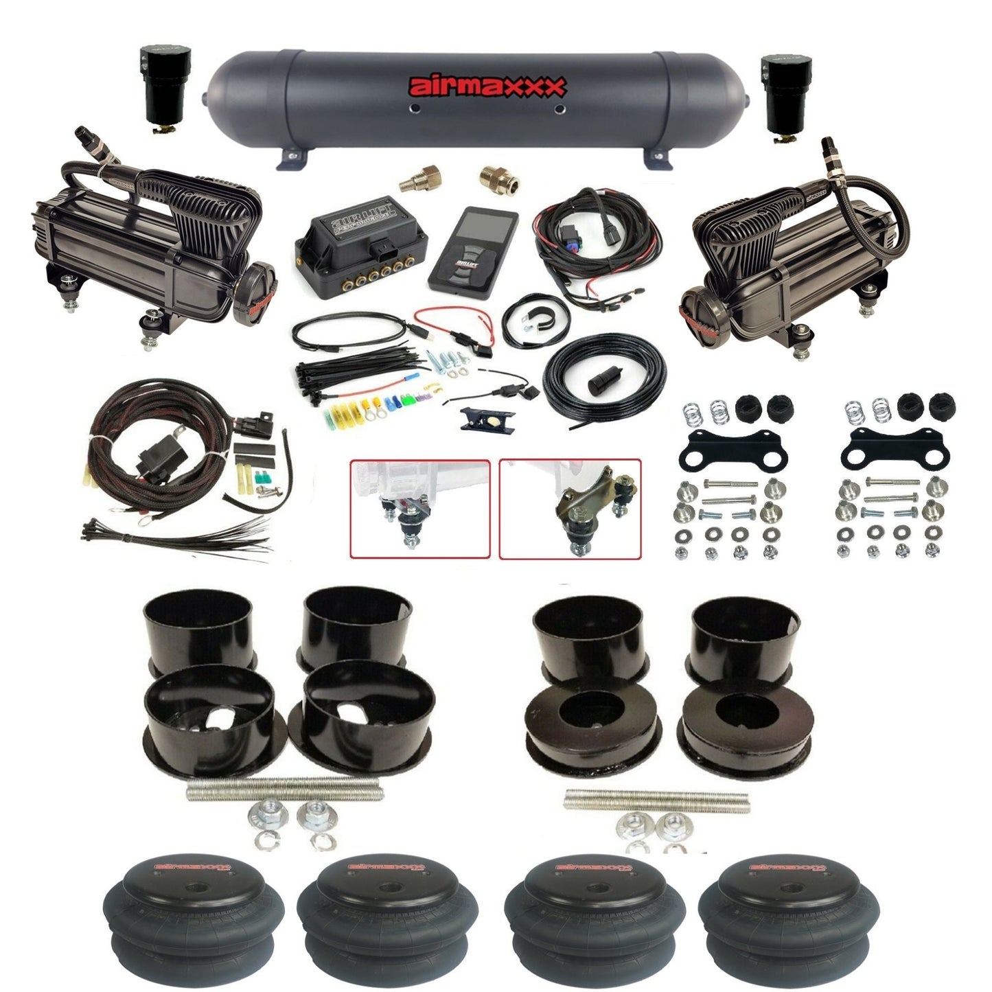 air lift 3p 27685 air ride kit dual X-series compressors aluminum tank & 2600 bags & brackets for 1971-96 gm b-body KBBDY-XB2-57ABK-27685-WK-3P2