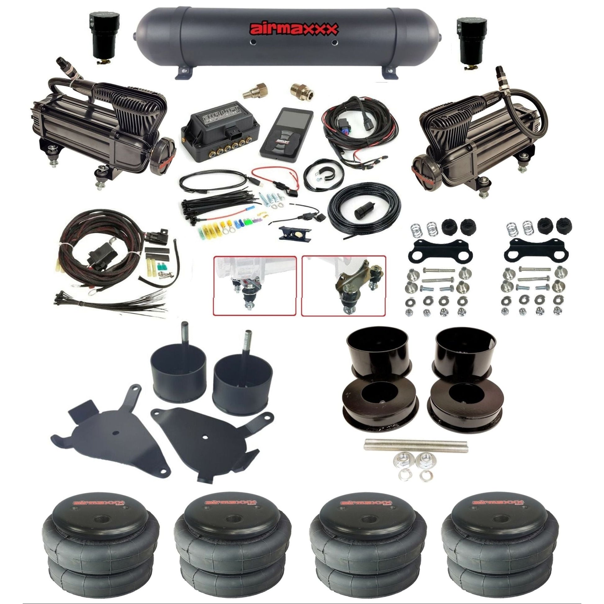 air lift 3p 27685 air ride kit dual X-series compressors aluminum tank & 2600 bags w/airmaxxx brackets for 1978-88 g body KGBDY-XB2-57ABK-27685-WK-3P2