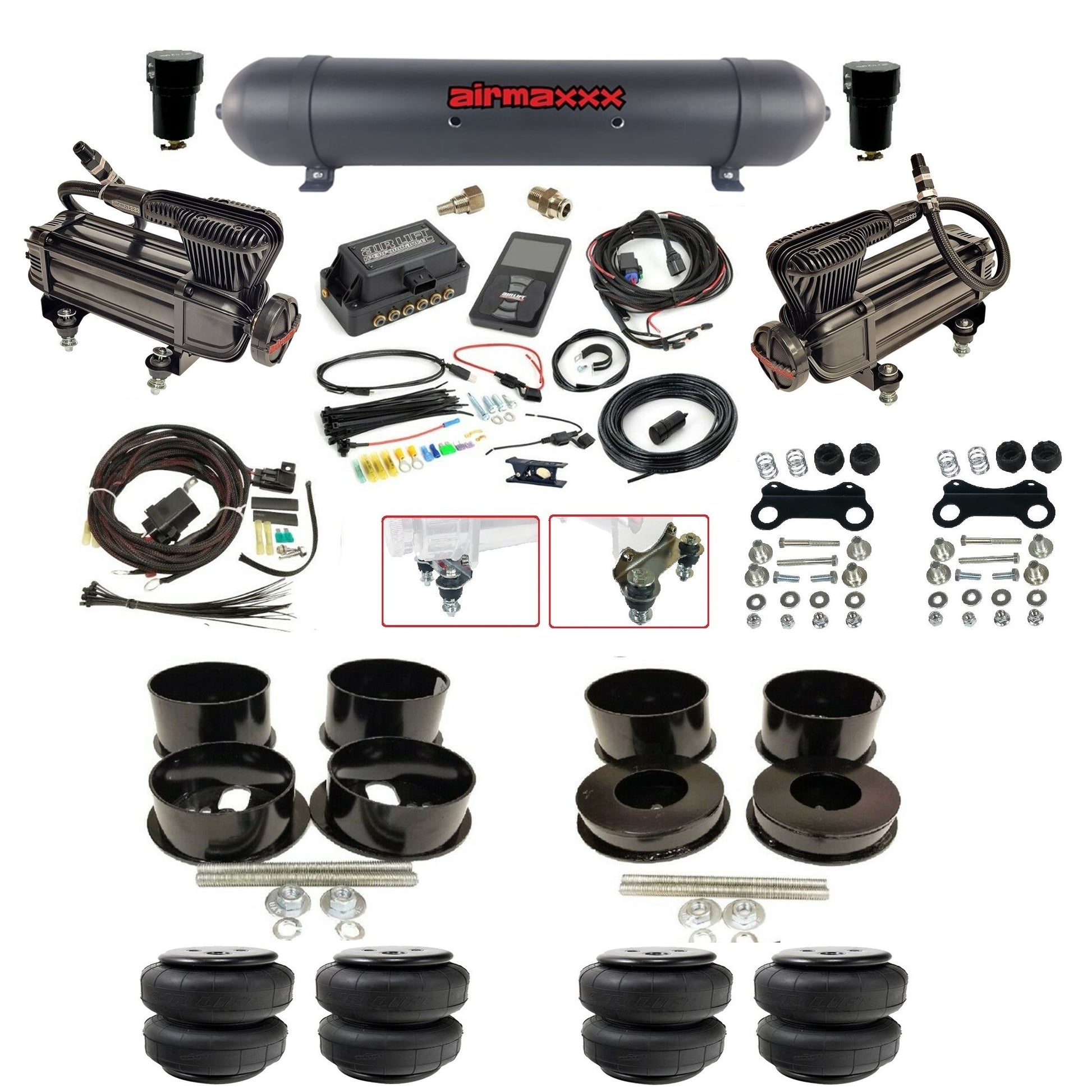 air lift 3p 27685 air ride kit dual X-series compressors aluminum tank & airlift bags & brackets for 1971-96 gm b-body KBBDY-XB2-57ABK-27685-WK-3P2D25