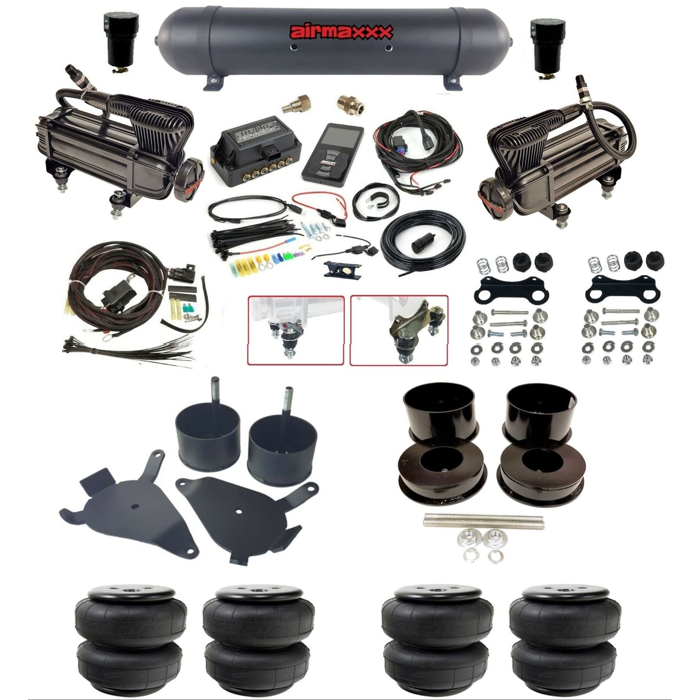 air lift 3p 27685 air ride kit dual X-series compressors aluminum tank & airlift bags w/airmaxxx brackets for 1978-88 g body KGBDY-XB2-57ABK-27685-WK-3P2D25