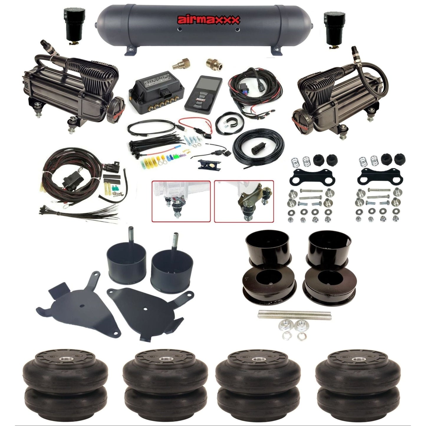air lift 3p 27685 air ride kit dual X-series compressors aluminum tank & slam bags w/airmaxxx brackets for 1978-88 g body KGBDY-XB2-57ABK-27685-WK-3P2SS6