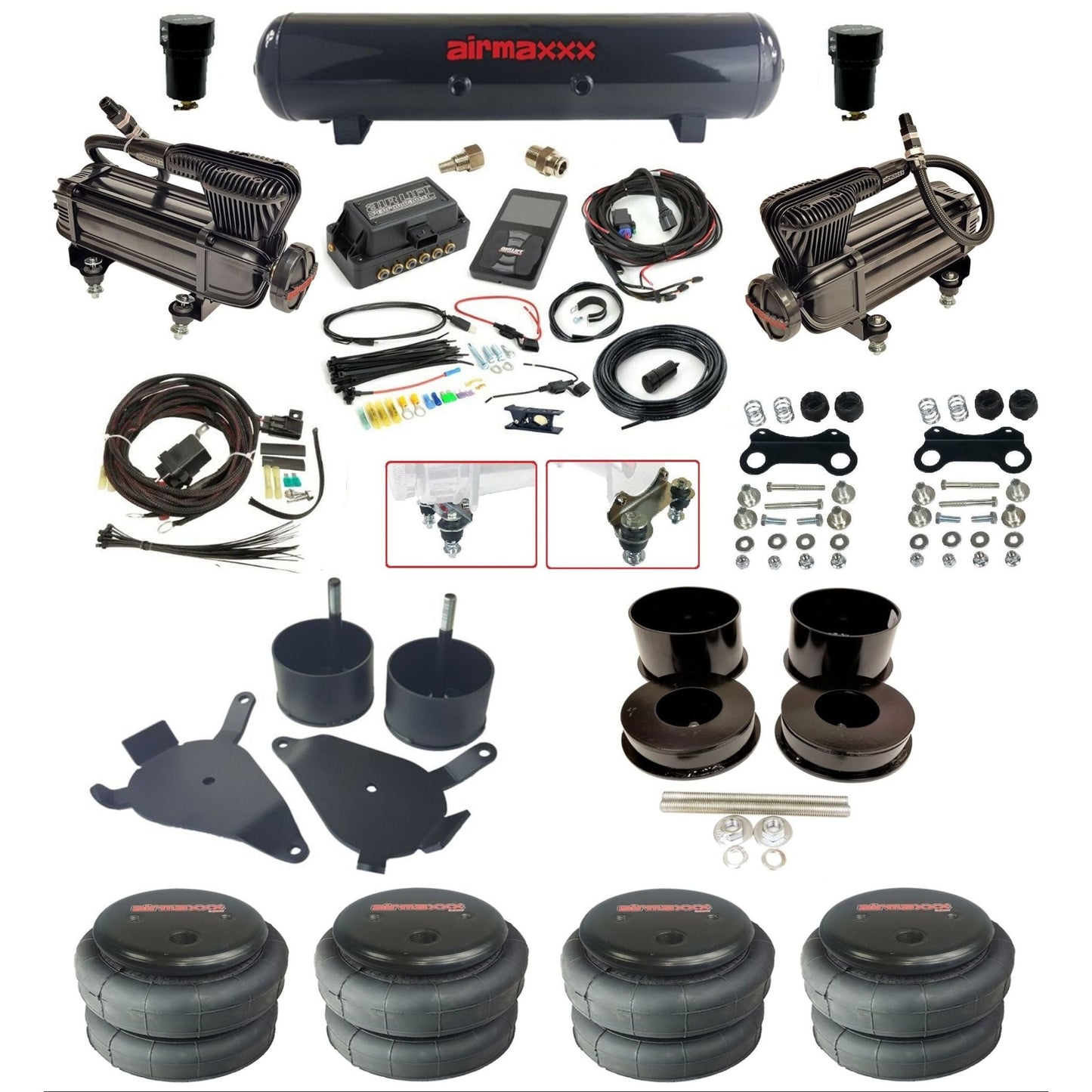 air lift 3p 27685 air ride kit dual X-series compressors steel tank & 2600 bags w/airmaxxx brackets for 1978-88 g body KGBDY-XB2-57S-27685-WK-3P2